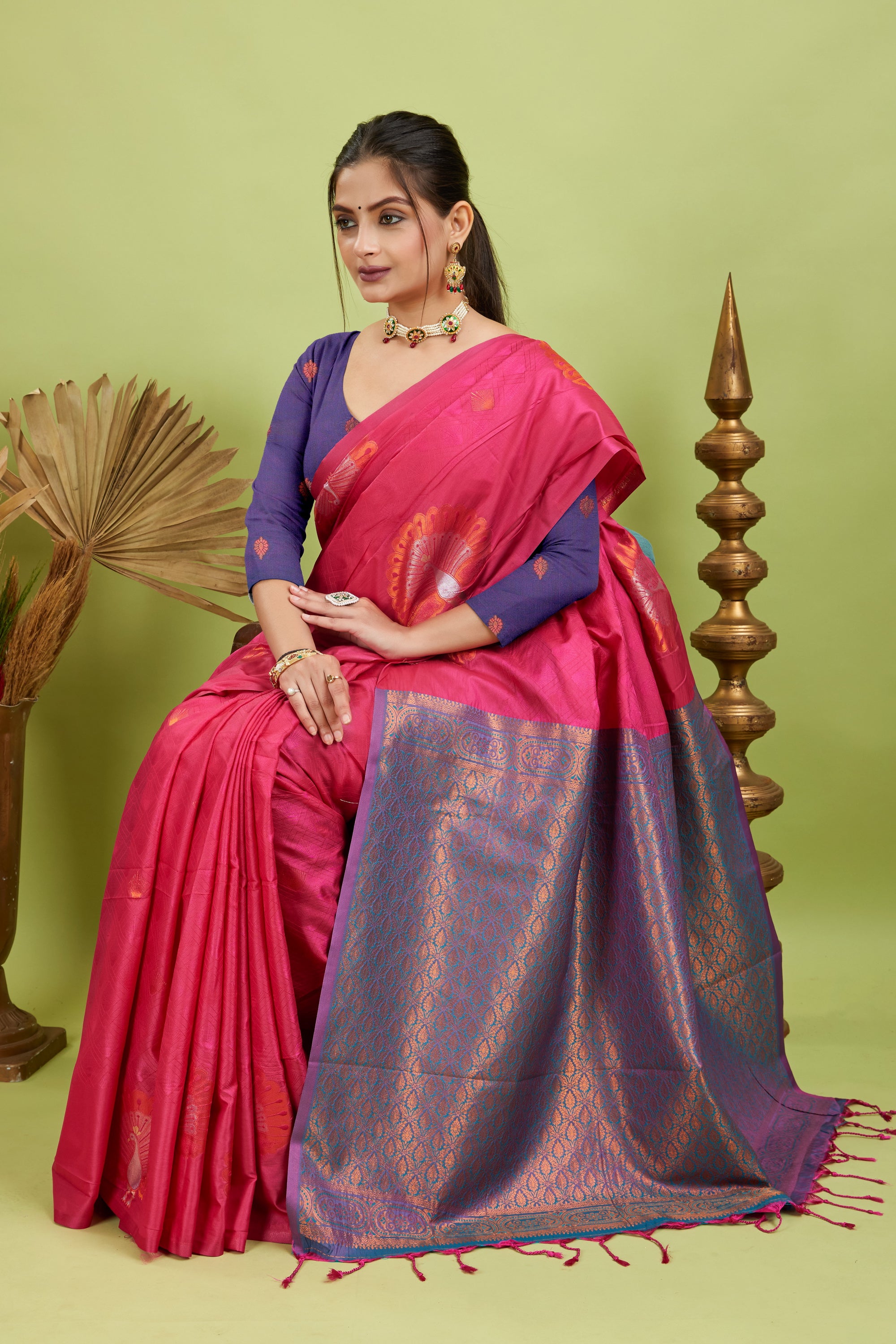 Pink Handloom Woven Banarasi Silk Saree