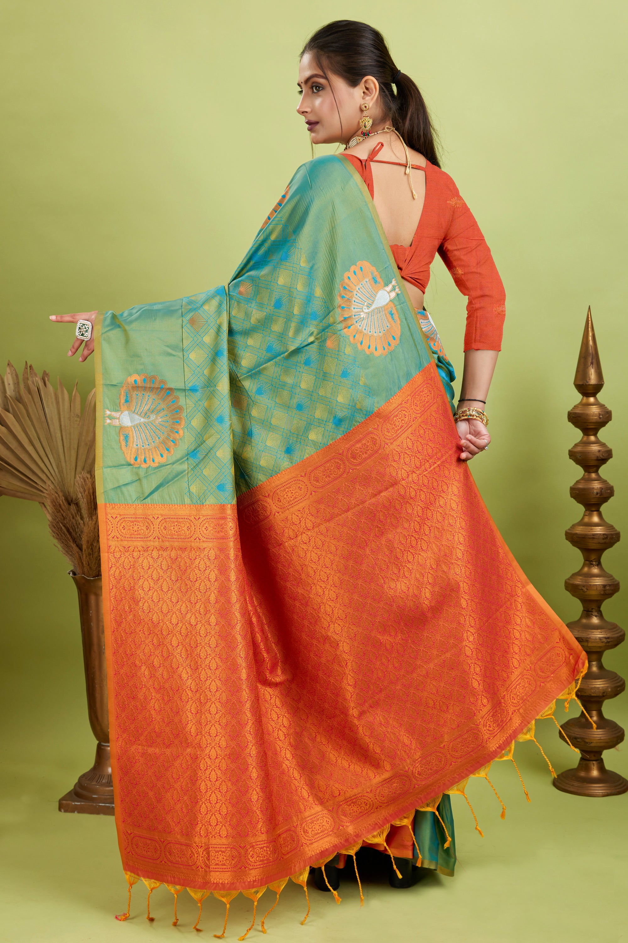 Green Handloom Woven Banarasi Silk Saree