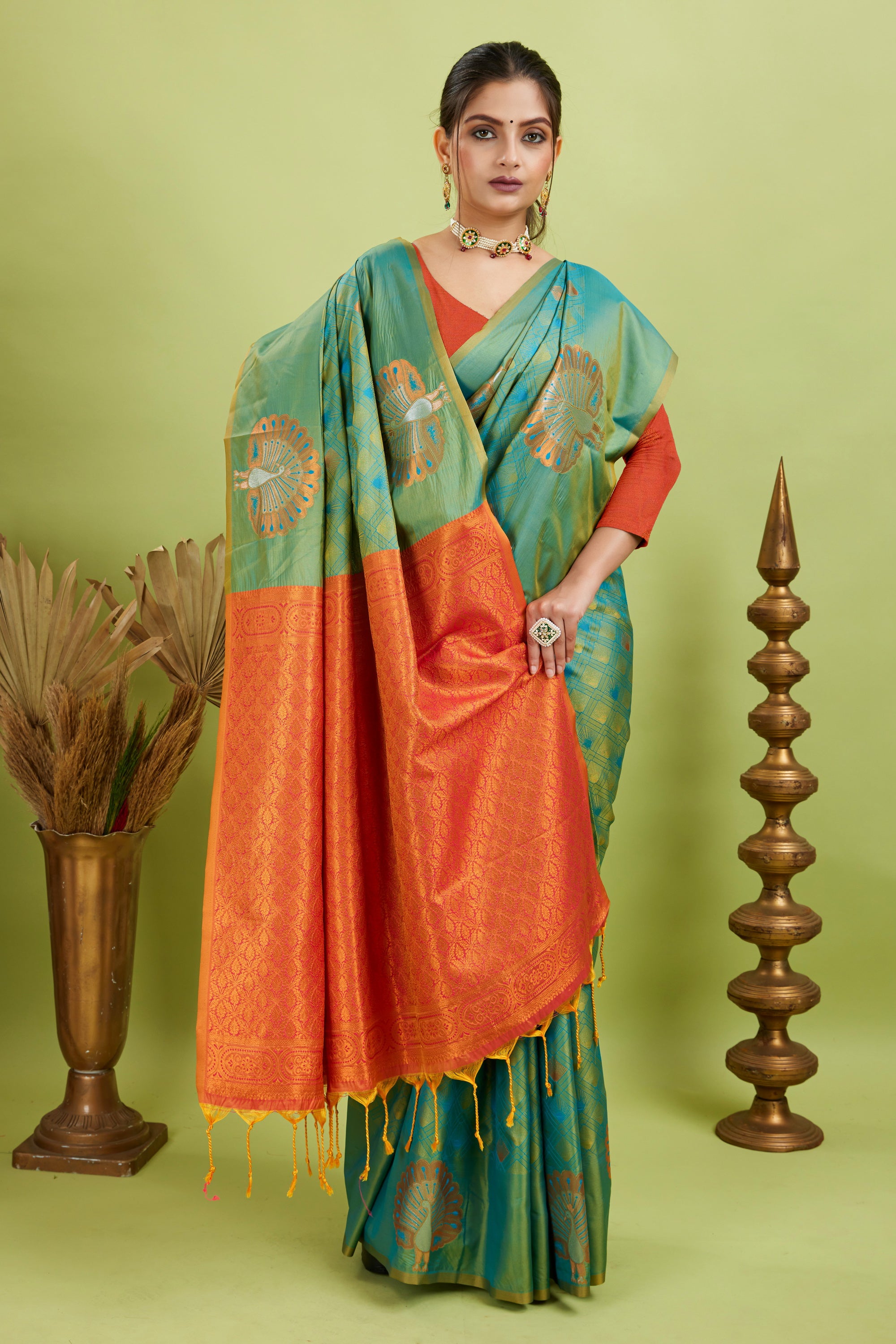 Green Handloom Woven Banarasi Silk Saree
