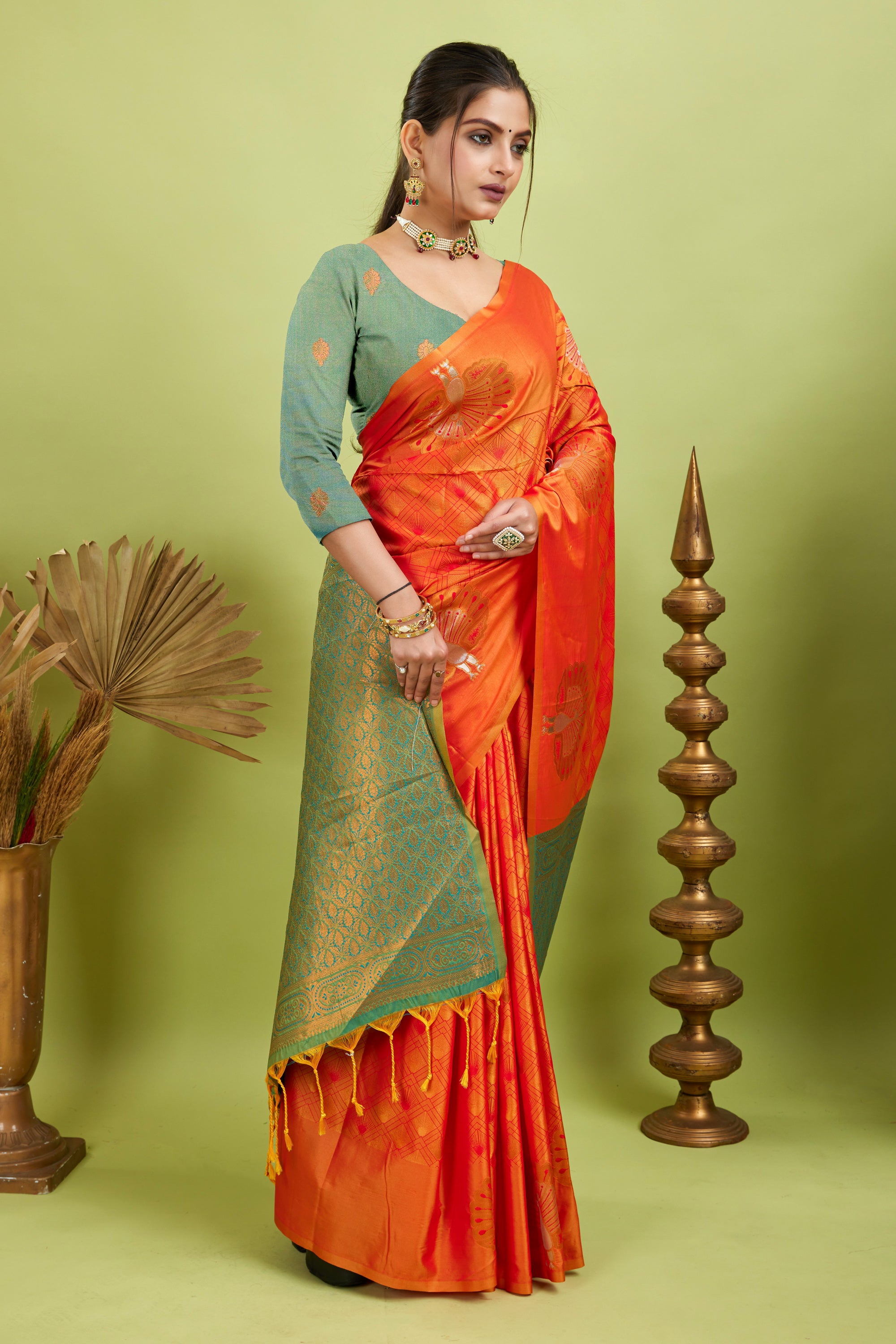 Orange Handloom Woven Banarasi Silk Saree