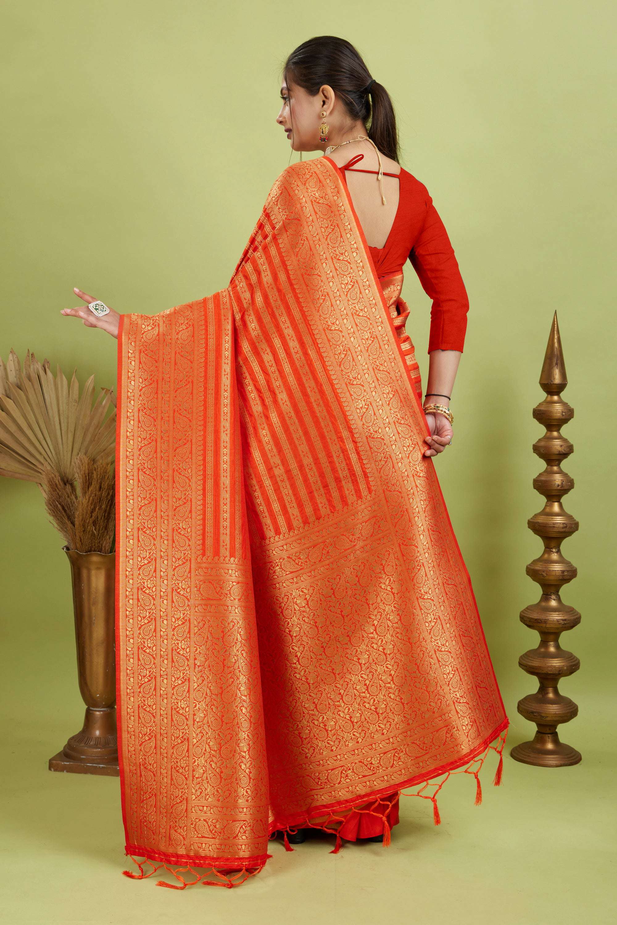Orange Woven Banarasi Khadi Silk Saree