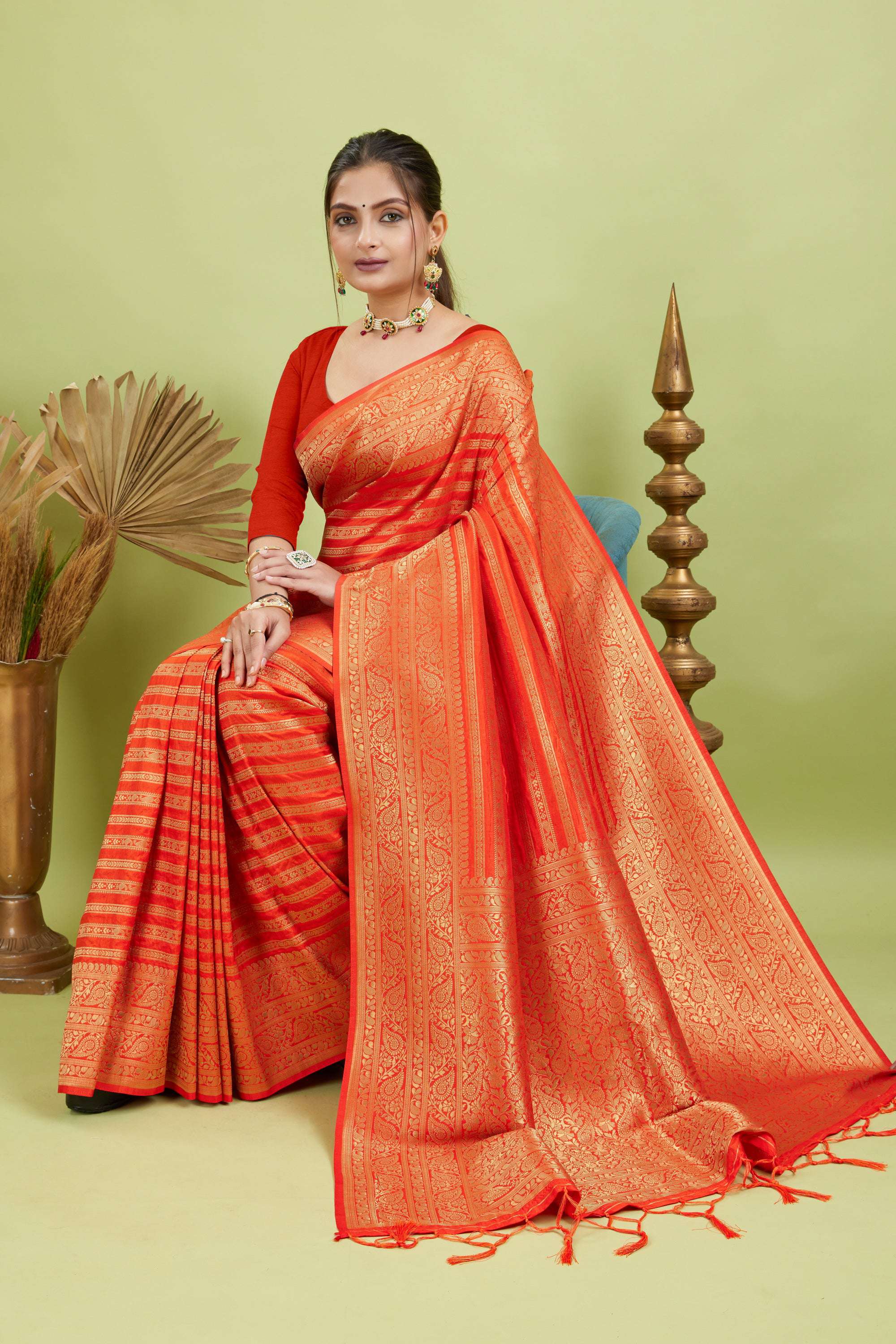 Orange Woven Banarasi Khadi Silk Saree