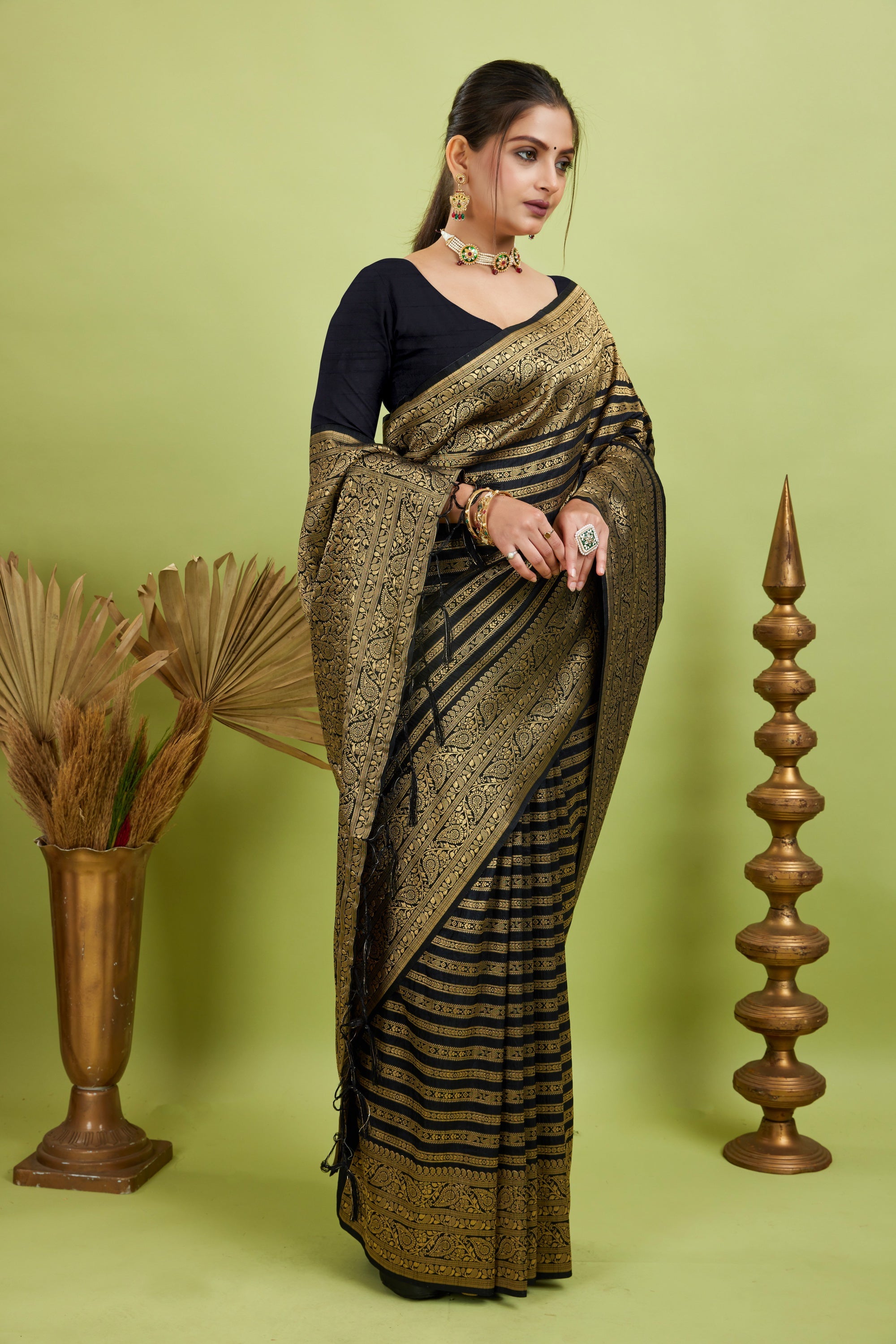 Black Woven Banarasi Khadi Silk Saree