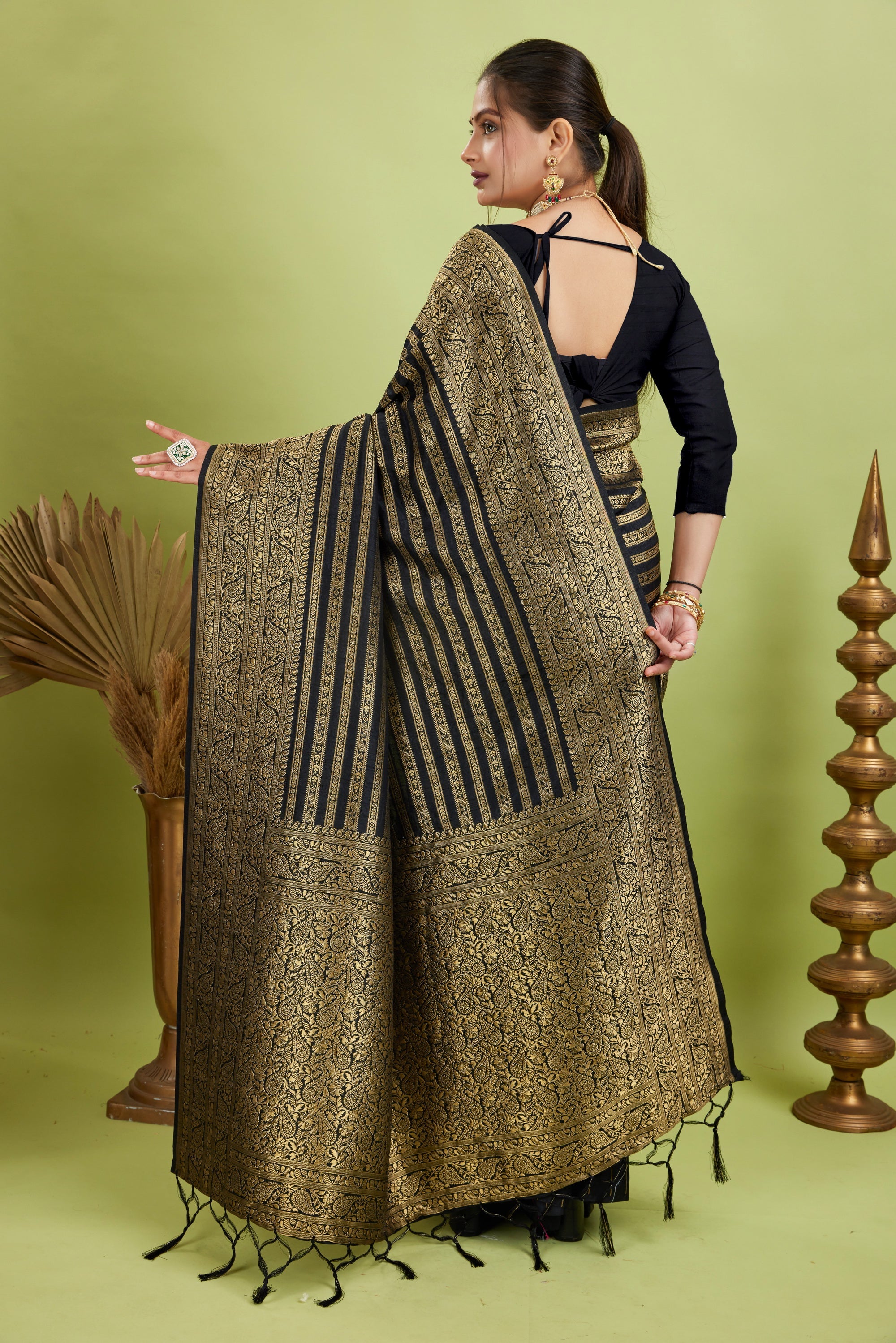 Black Woven Banarasi Khadi Silk Saree
