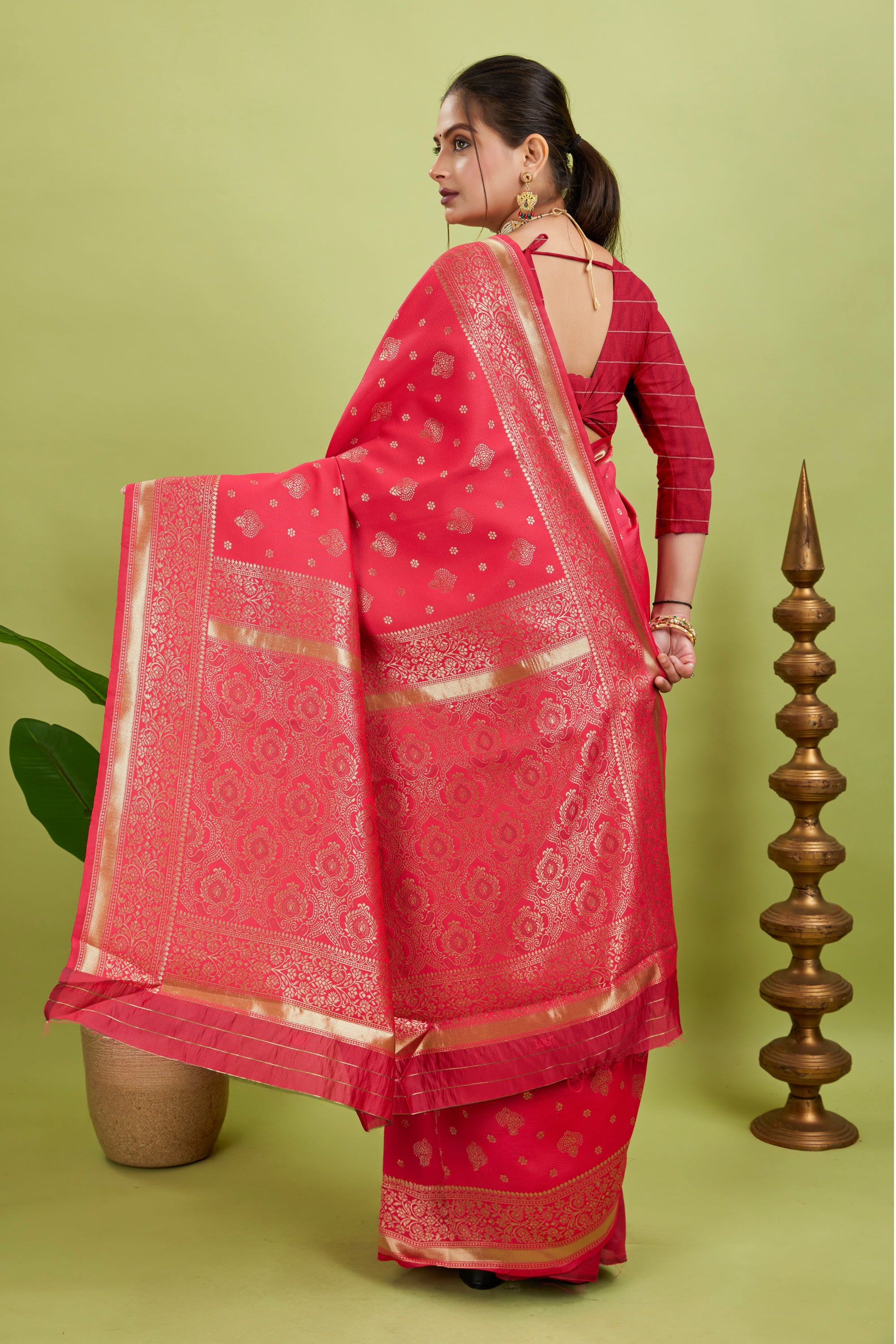 Pink Woven Banarasi Silk Saree