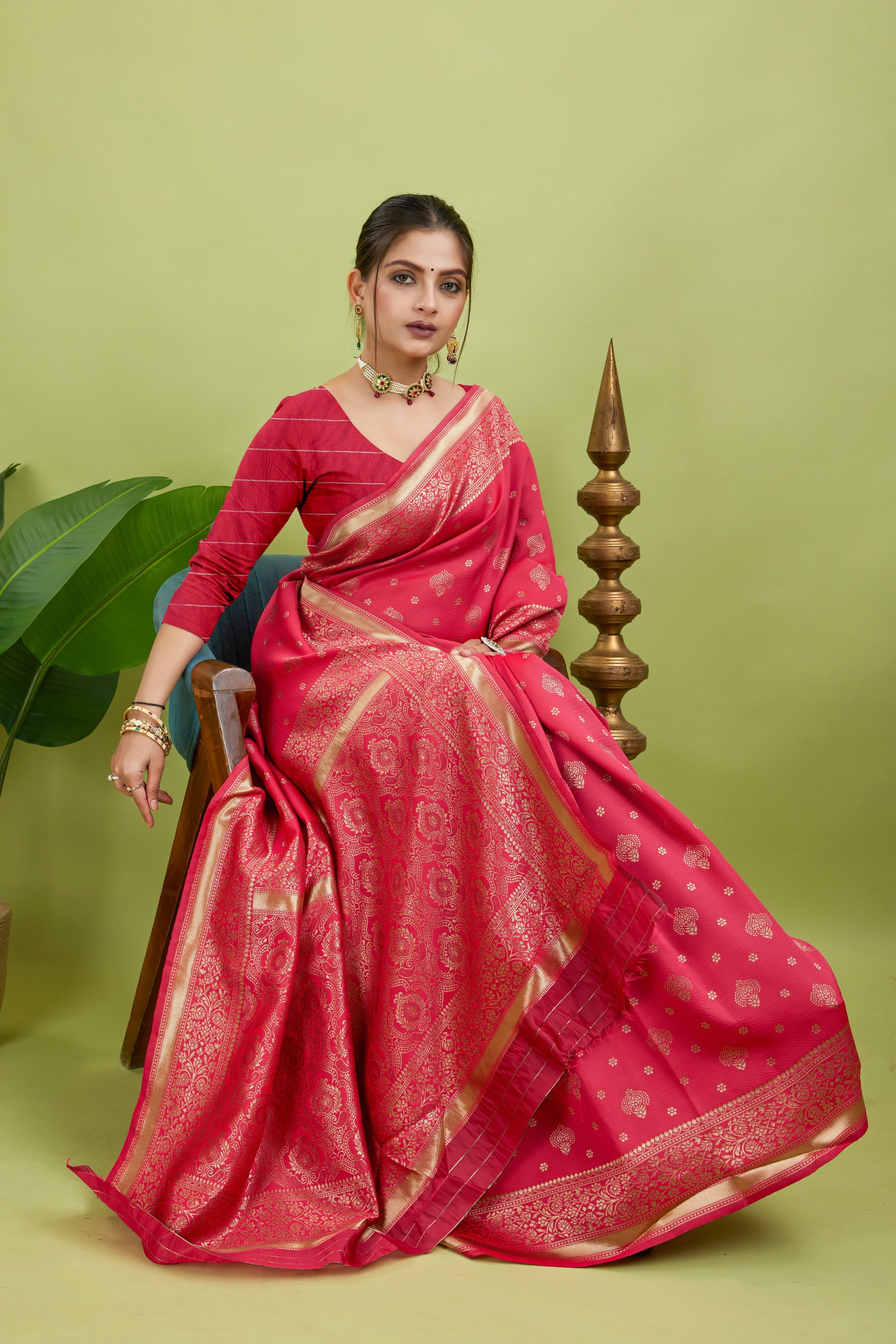 Pink Woven Banarasi Silk Saree