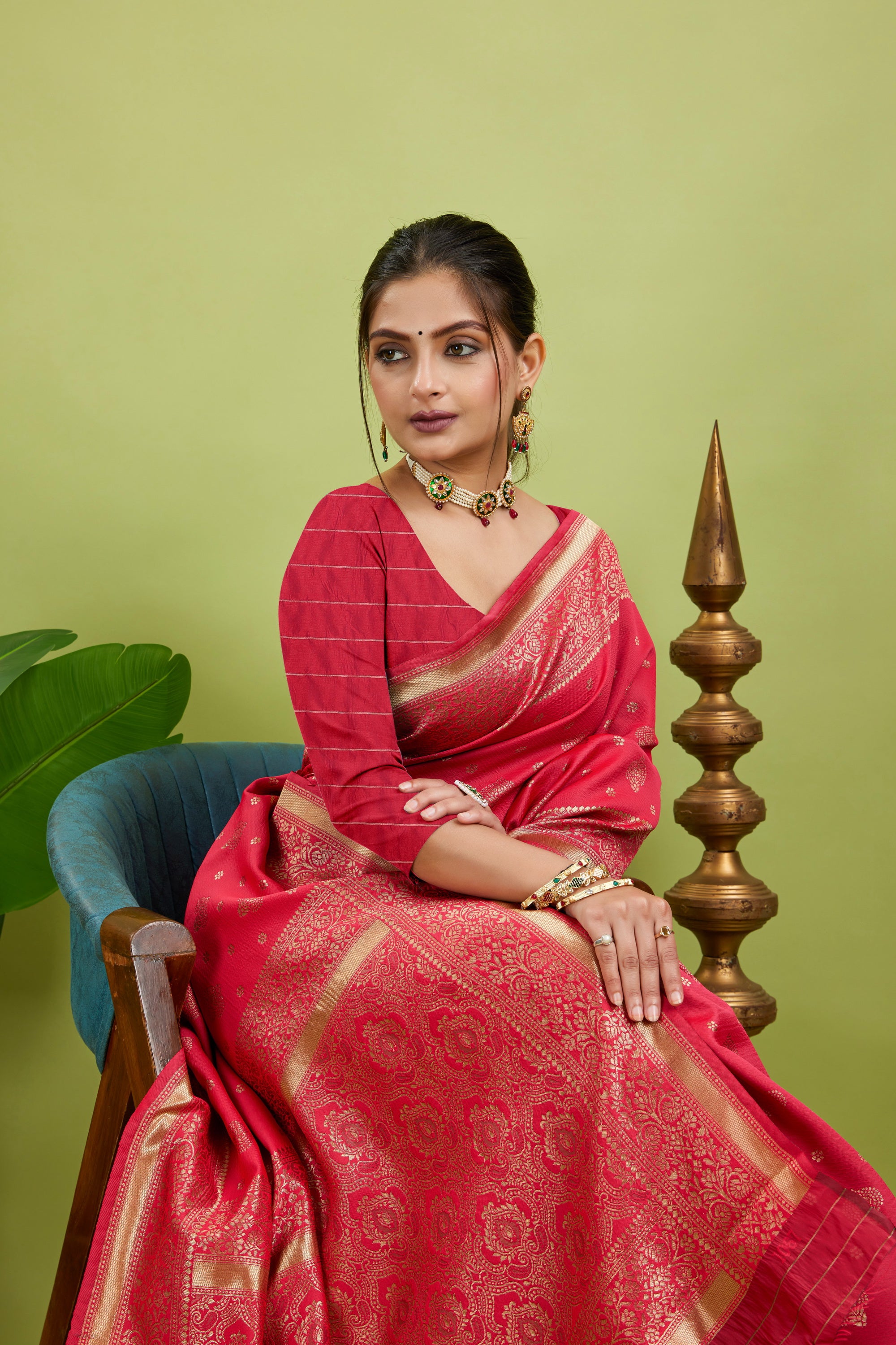 Pink Woven Banarasi Silk Saree