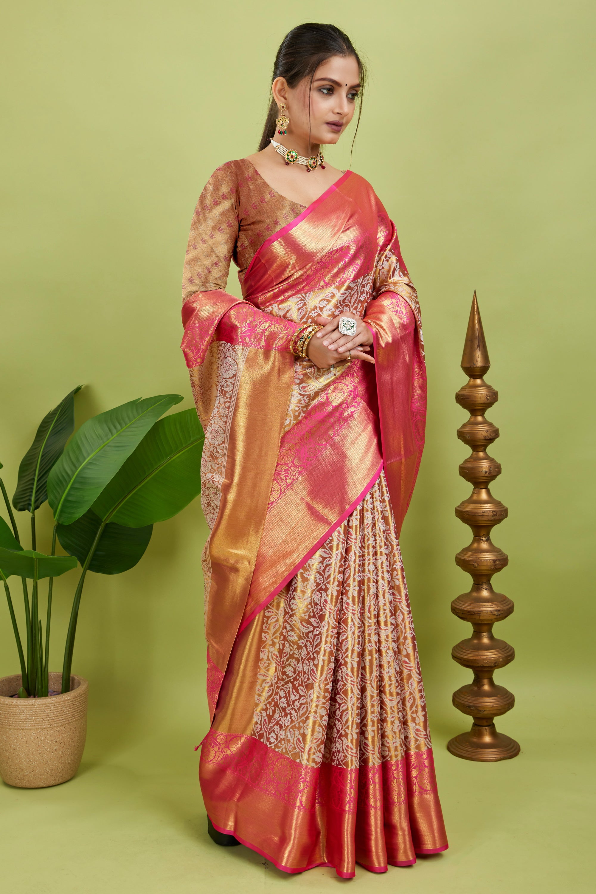 Pink Woven Kanjivaram Silk Saree