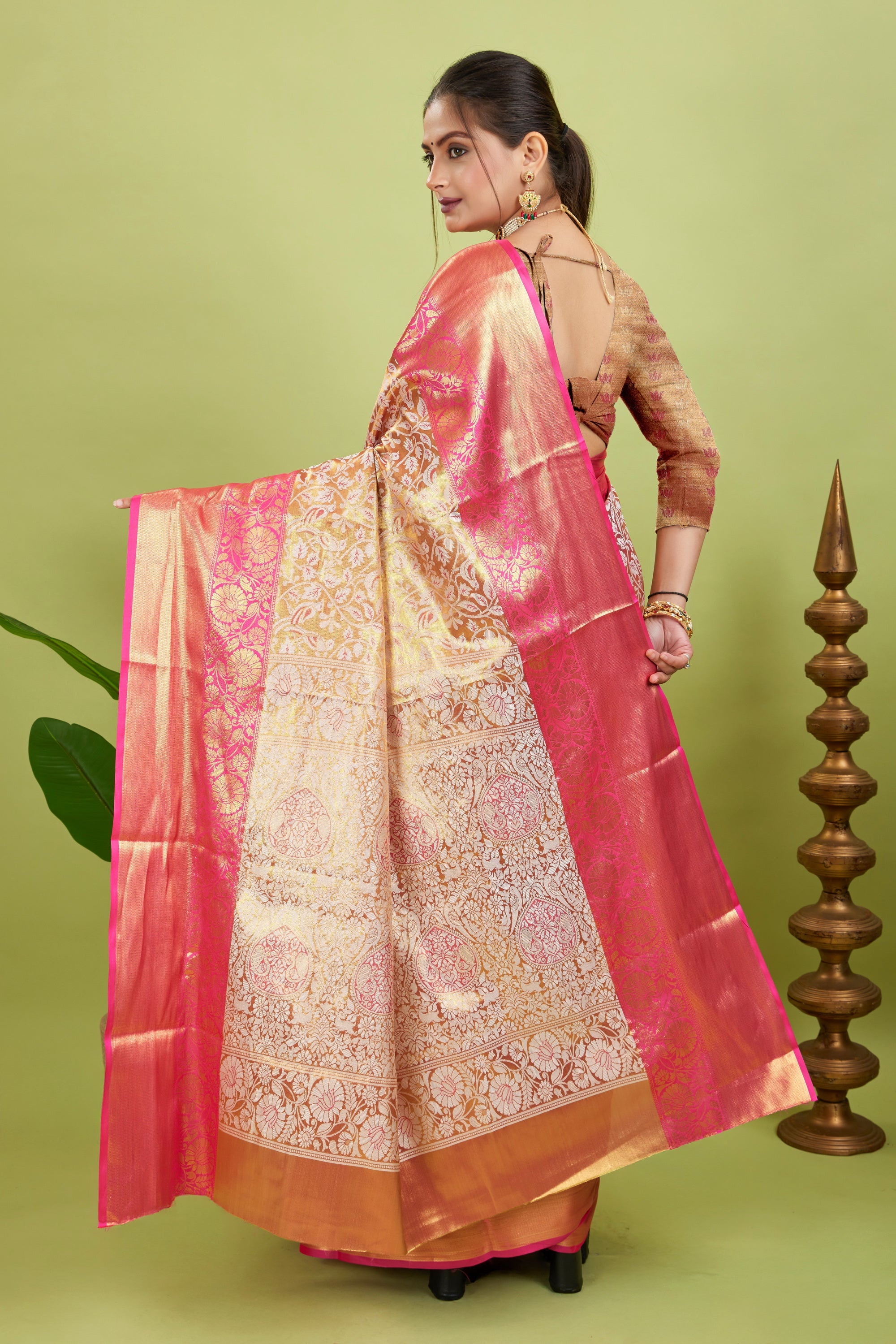 Pink Woven Kanjivaram Silk Saree