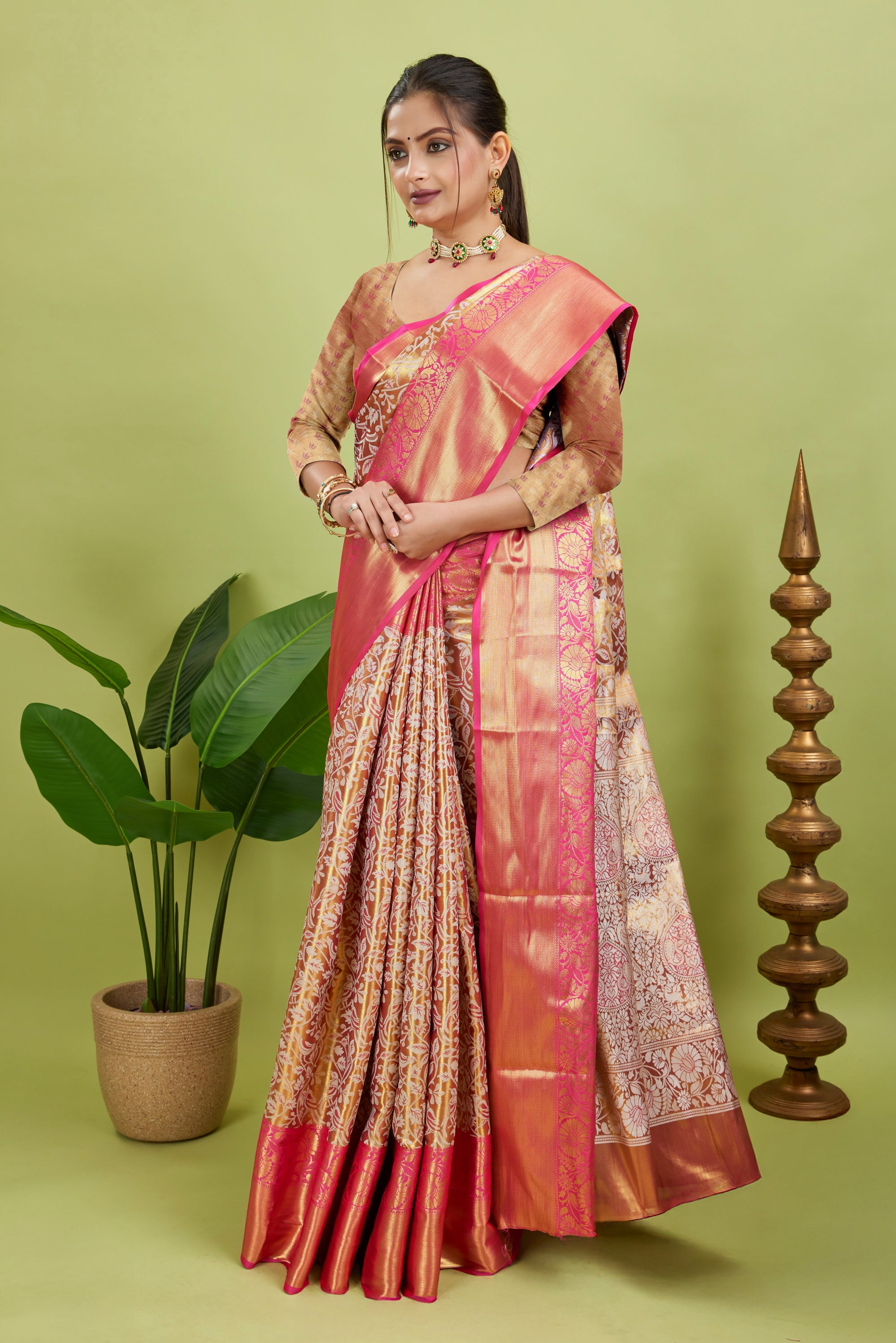 Pink Woven Kanjivaram Silk Saree
