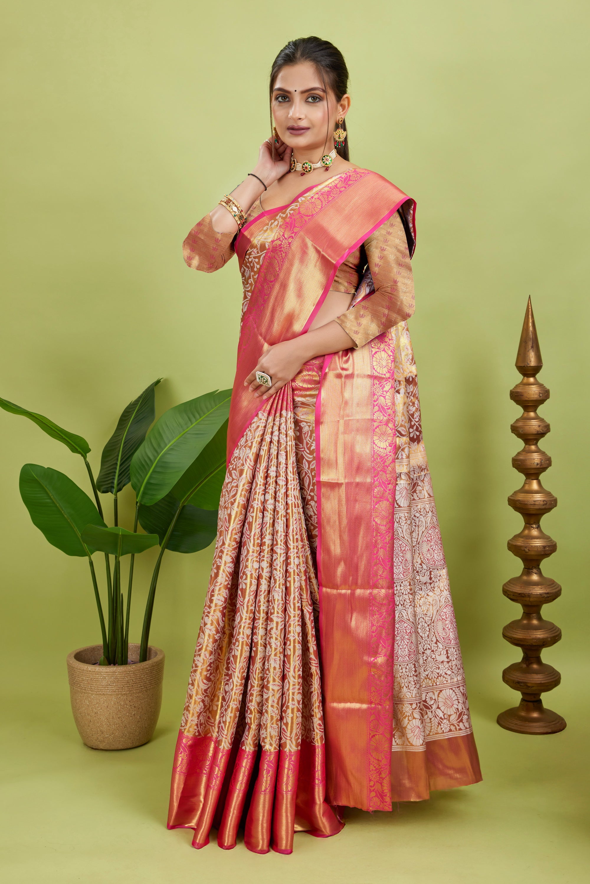 Pink Woven Kanjivaram Silk Saree