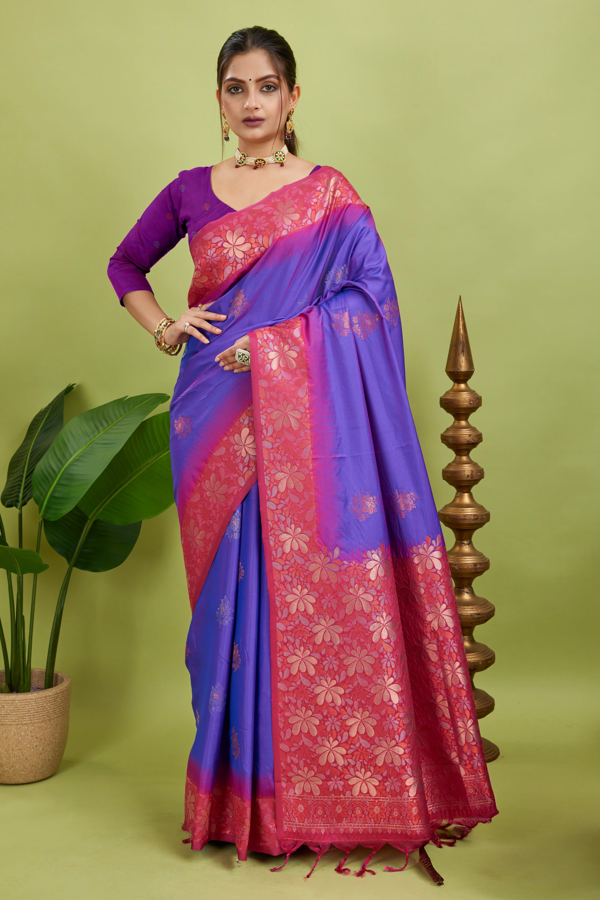 Purple Two-Tone Banarasi Handloom Silk Saree