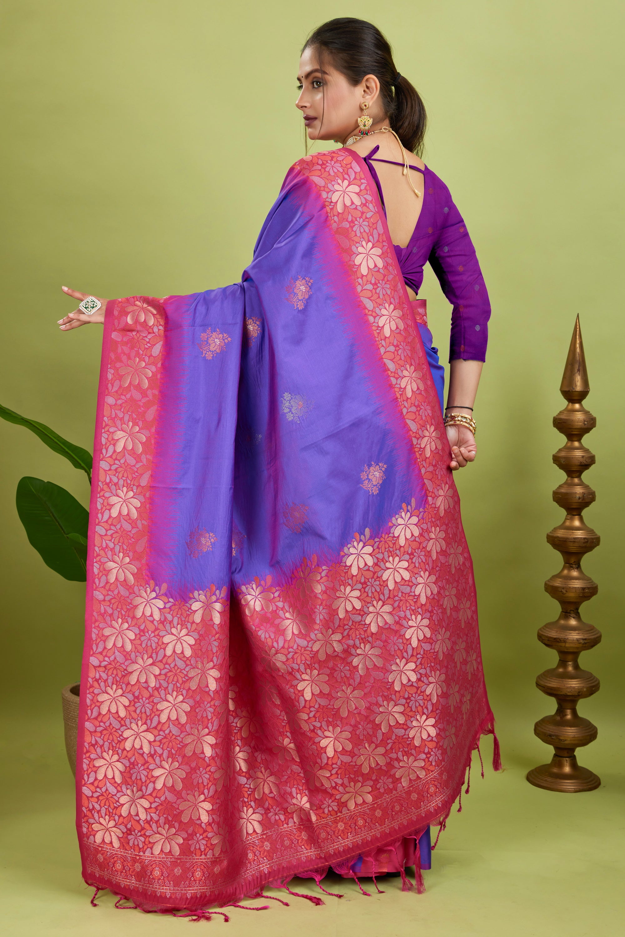 Purple Two-Tone Banarasi Handloom Silk Saree