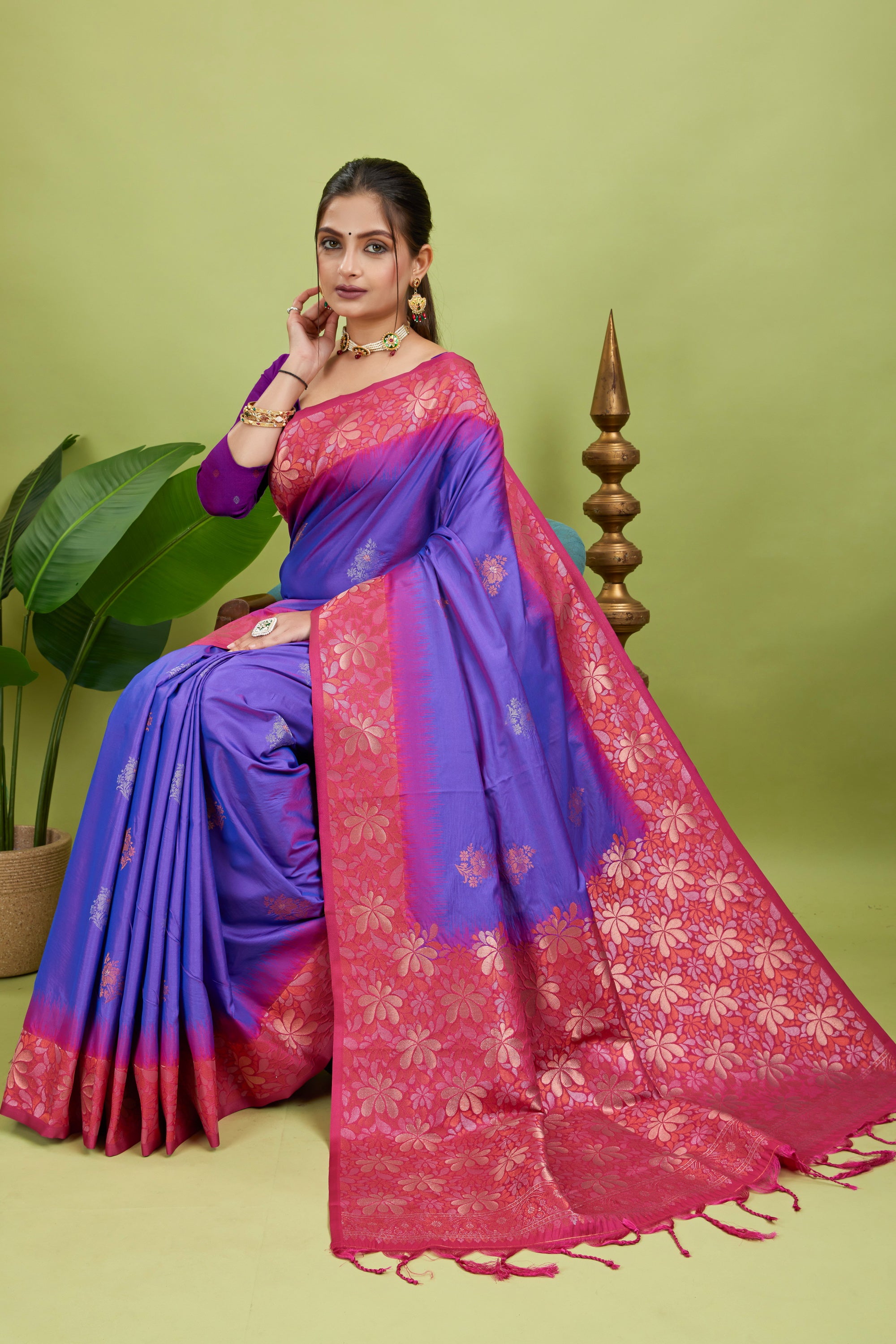 Purple Two-Tone Banarasi Handloom Silk Saree