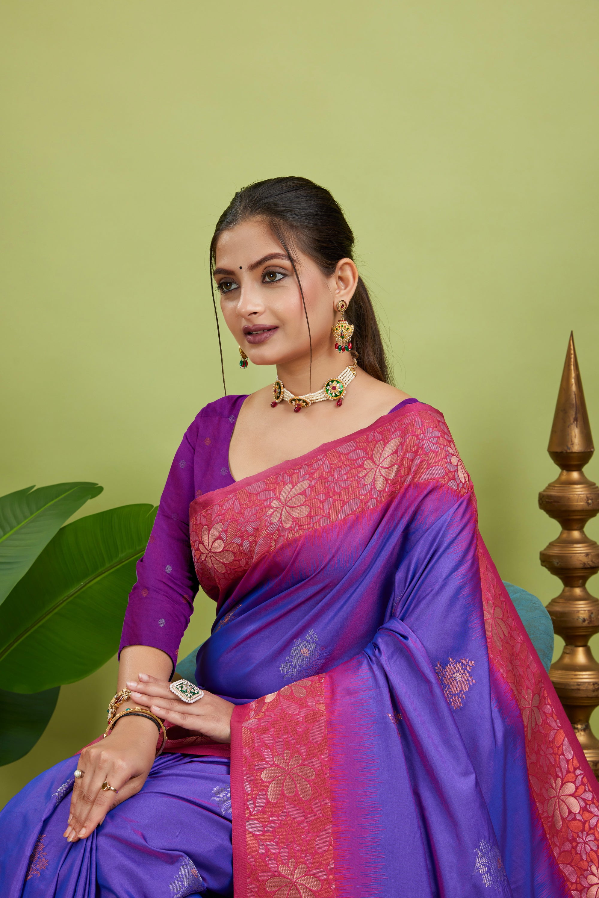 Purple Two-Tone Banarasi Handloom Silk Saree