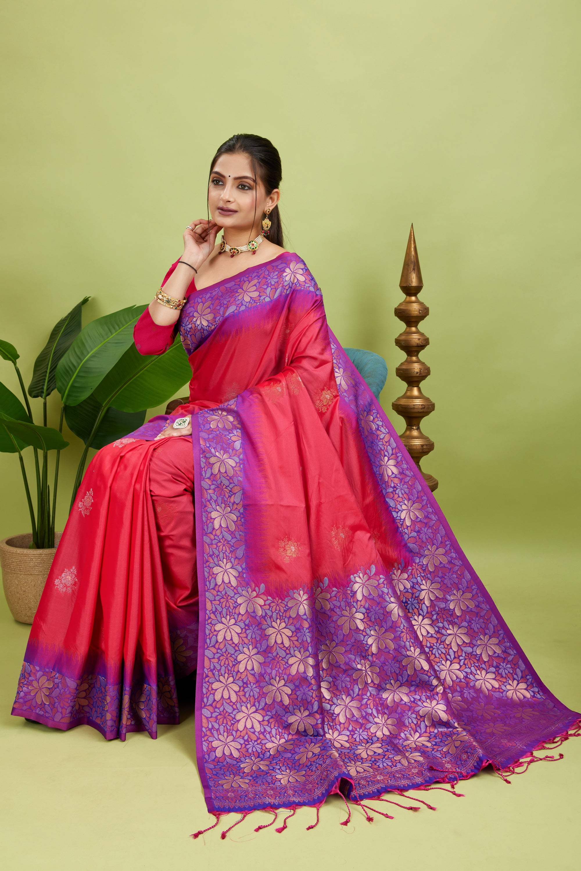 Pink Tone Banarasi Handloom Silk Saree