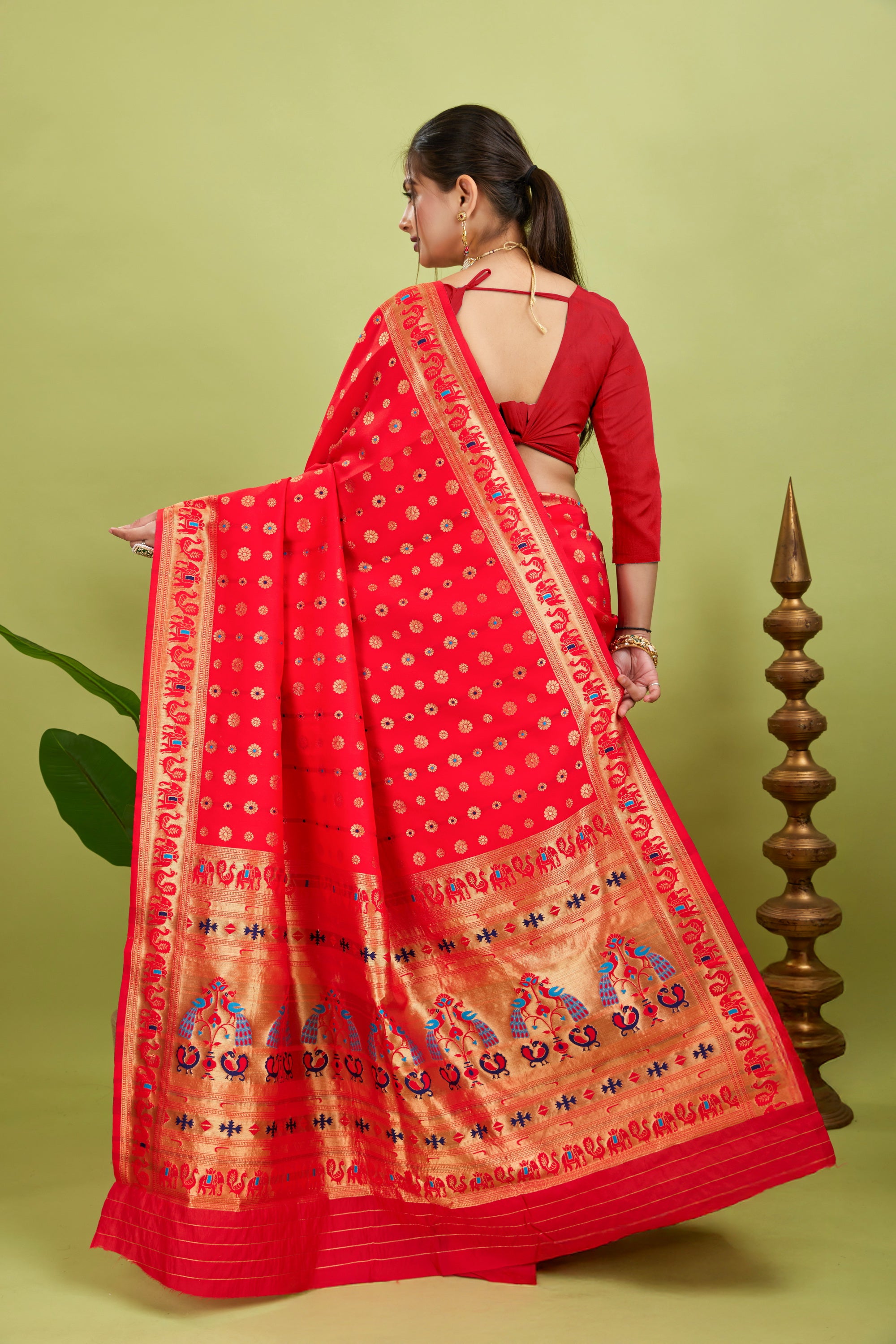 Red Minakari Paithani Silk Saree
