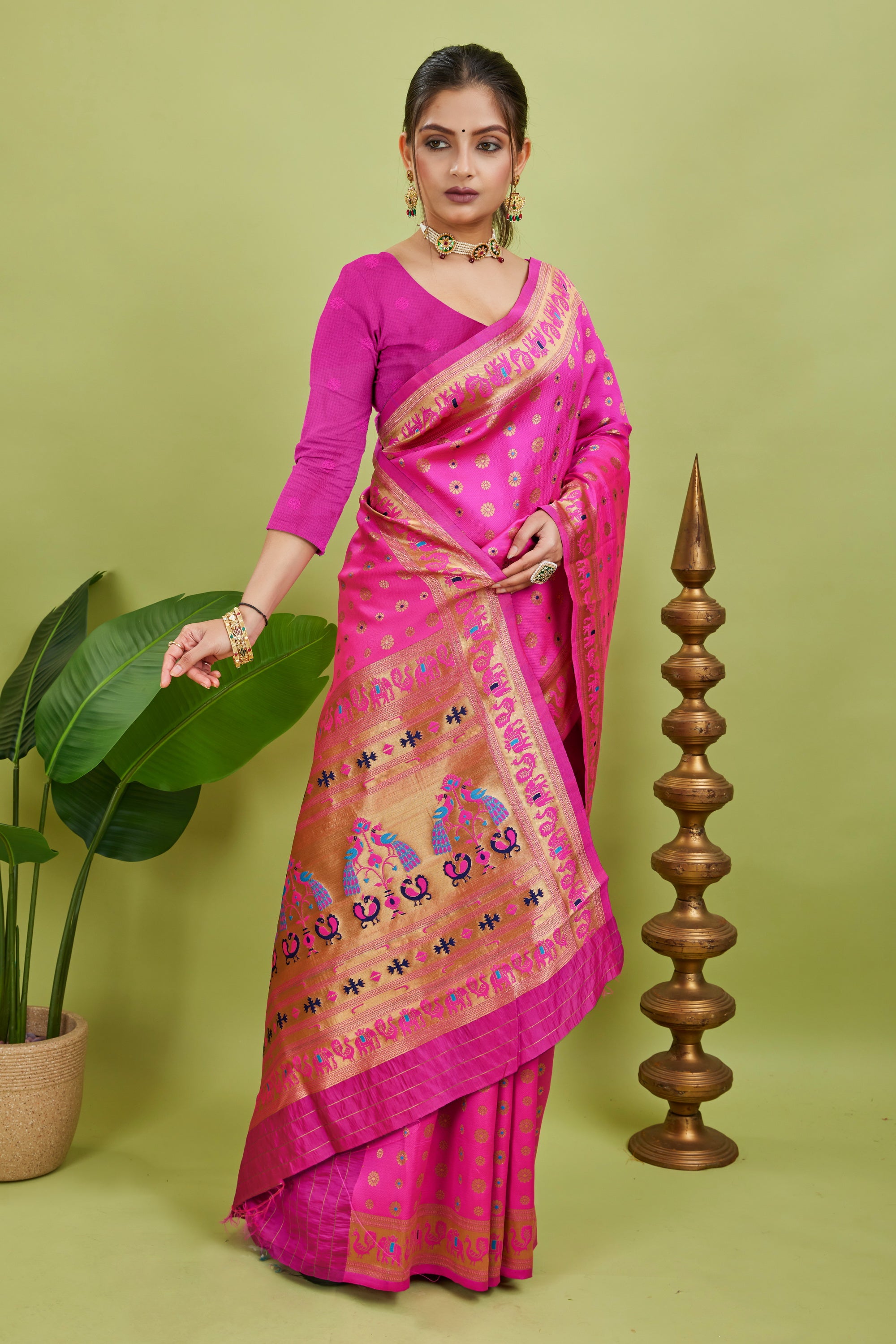 Dark Pink Minakari Paithani Silk Saree