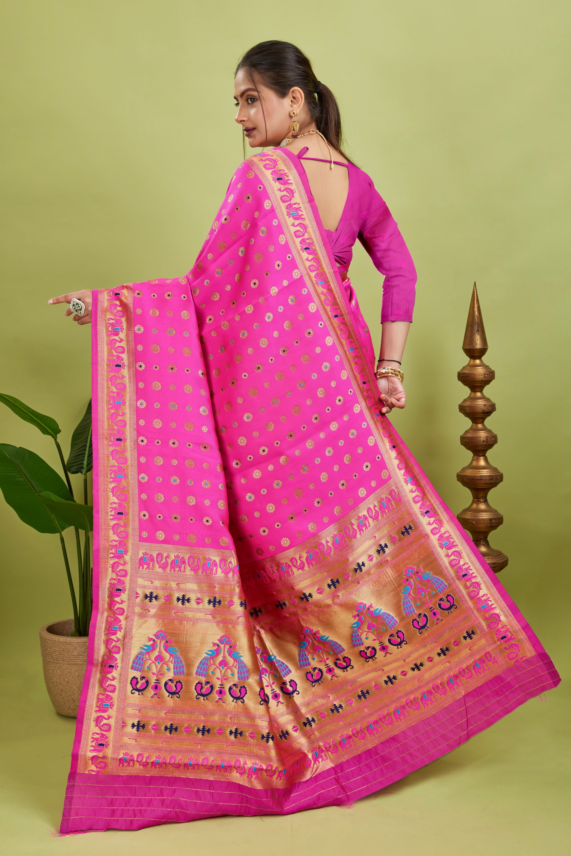 Dark Pink Minakari Paithani Silk Saree