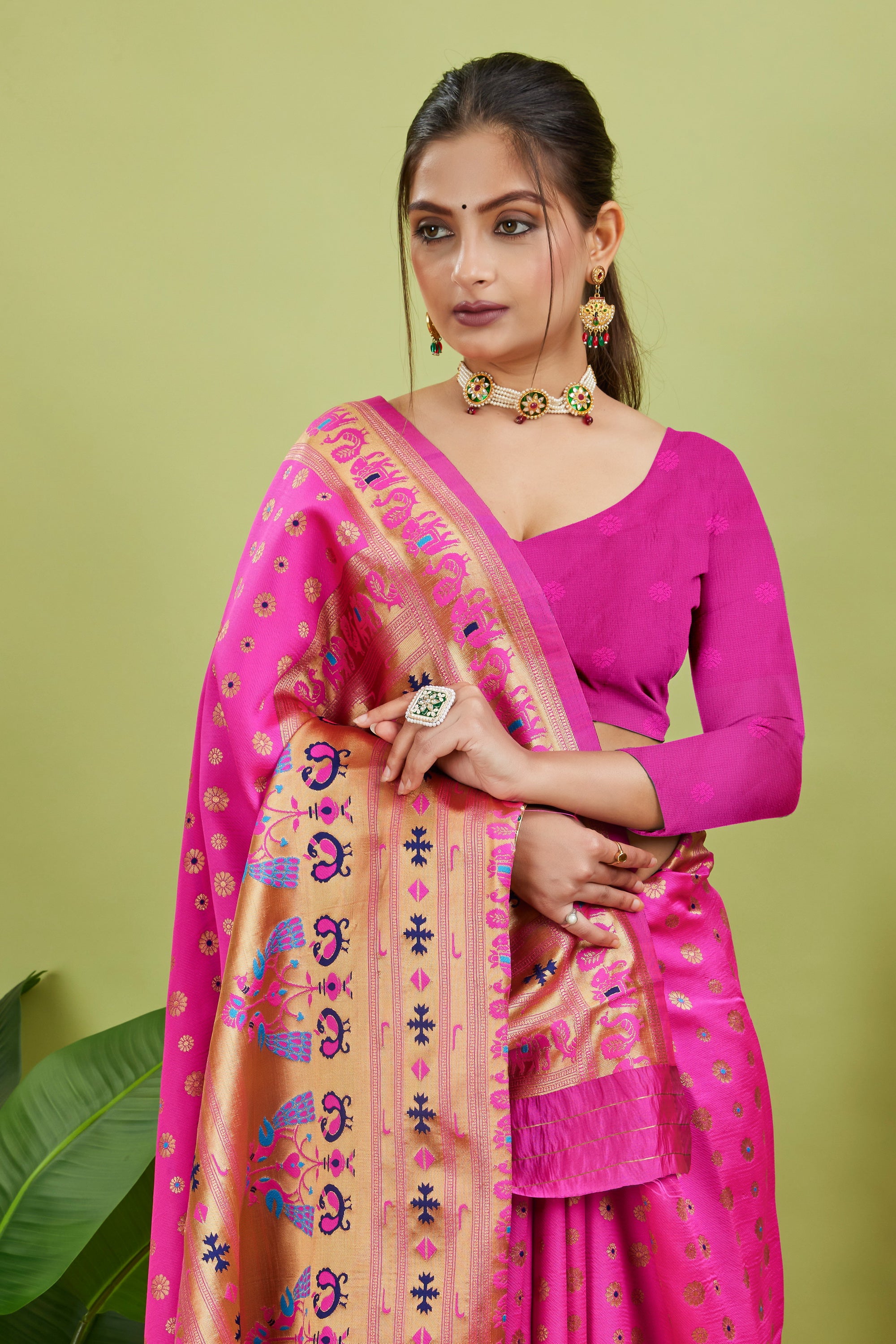 Dark Pink Minakari Paithani Silk Saree
