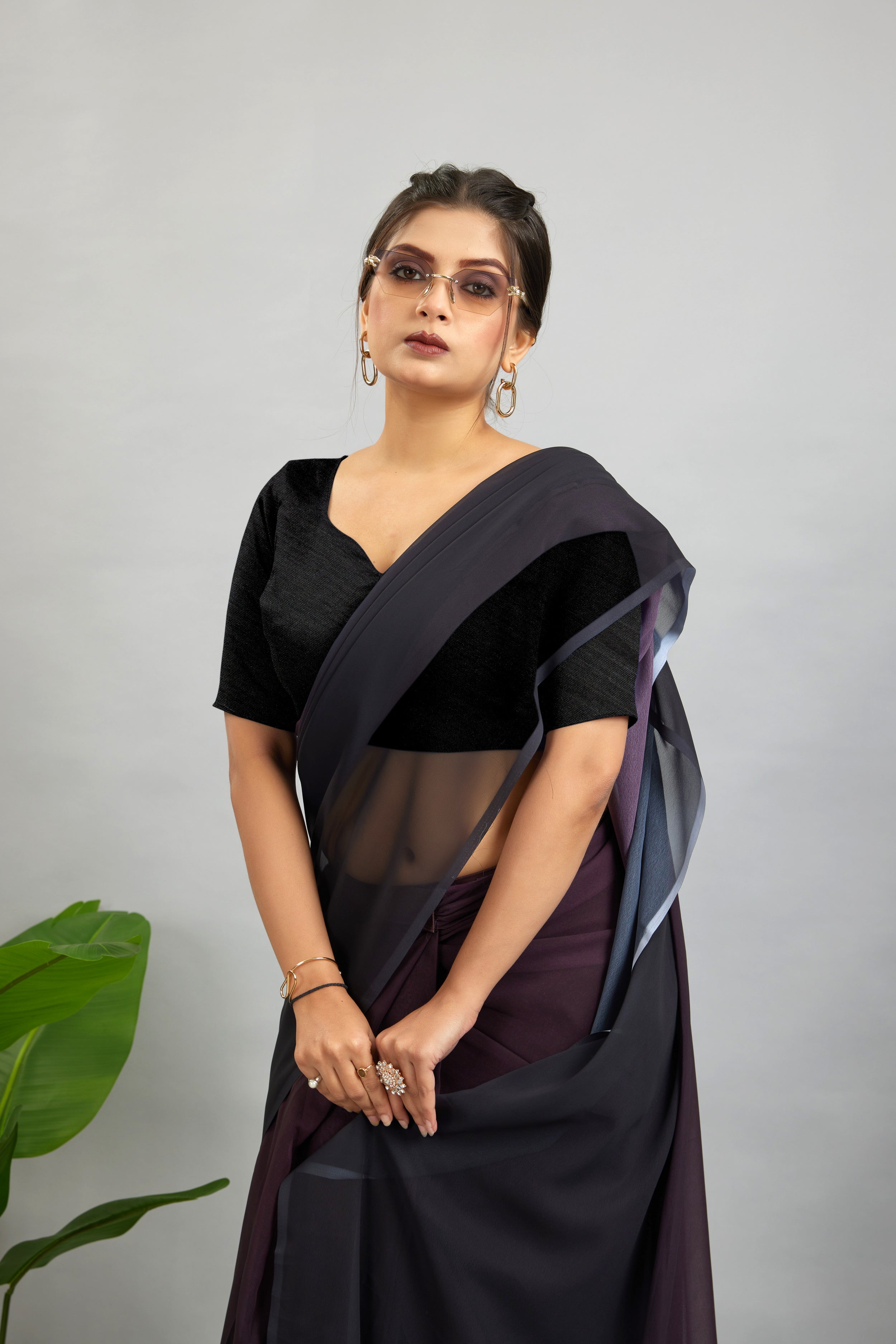 Ready To Wear Plain Georgette Saree