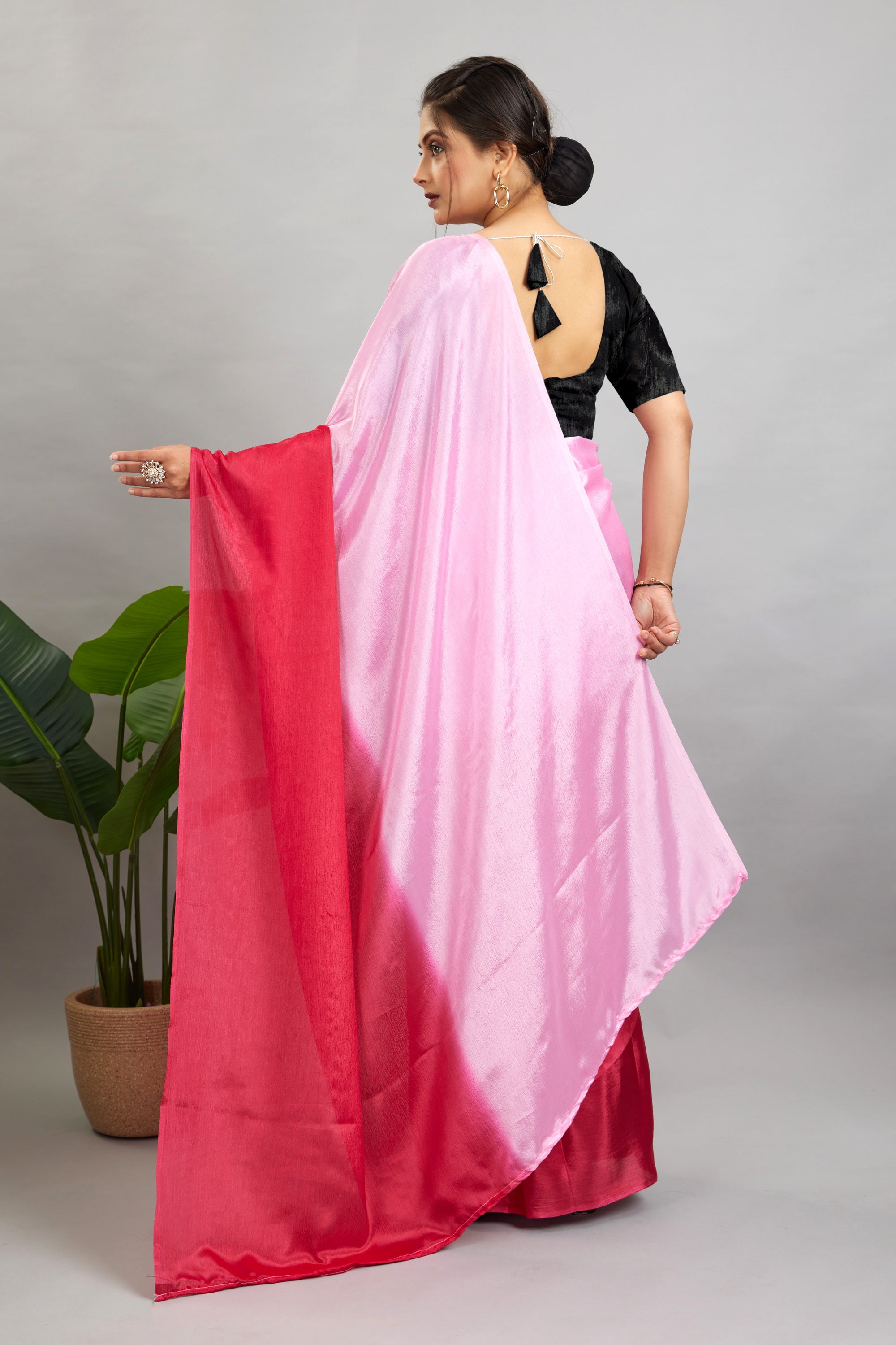Baby Pink Ready To Wear Two Toned Chinon Silk Saree