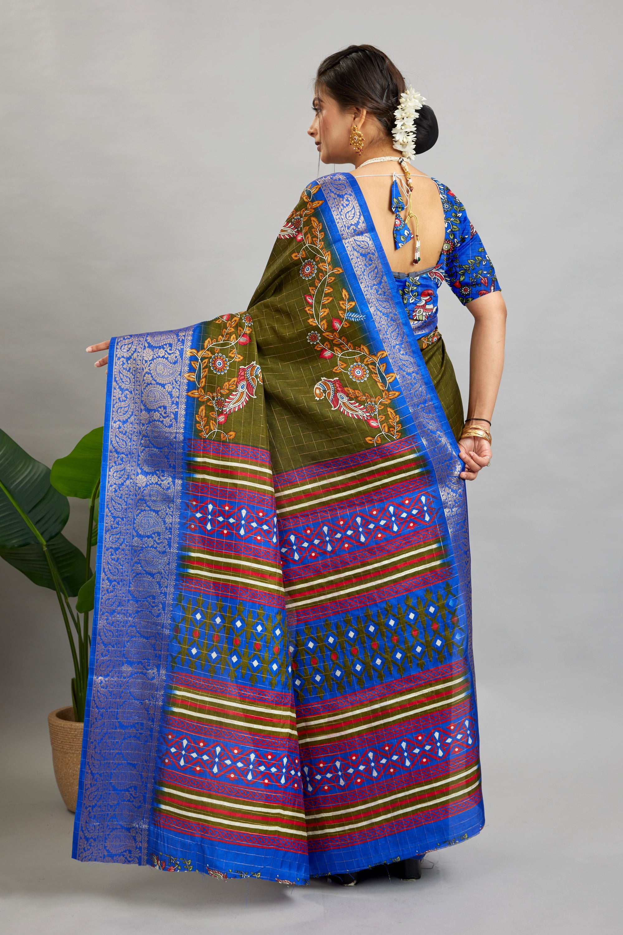 Brown Digital Printed Cotton Silk Saree