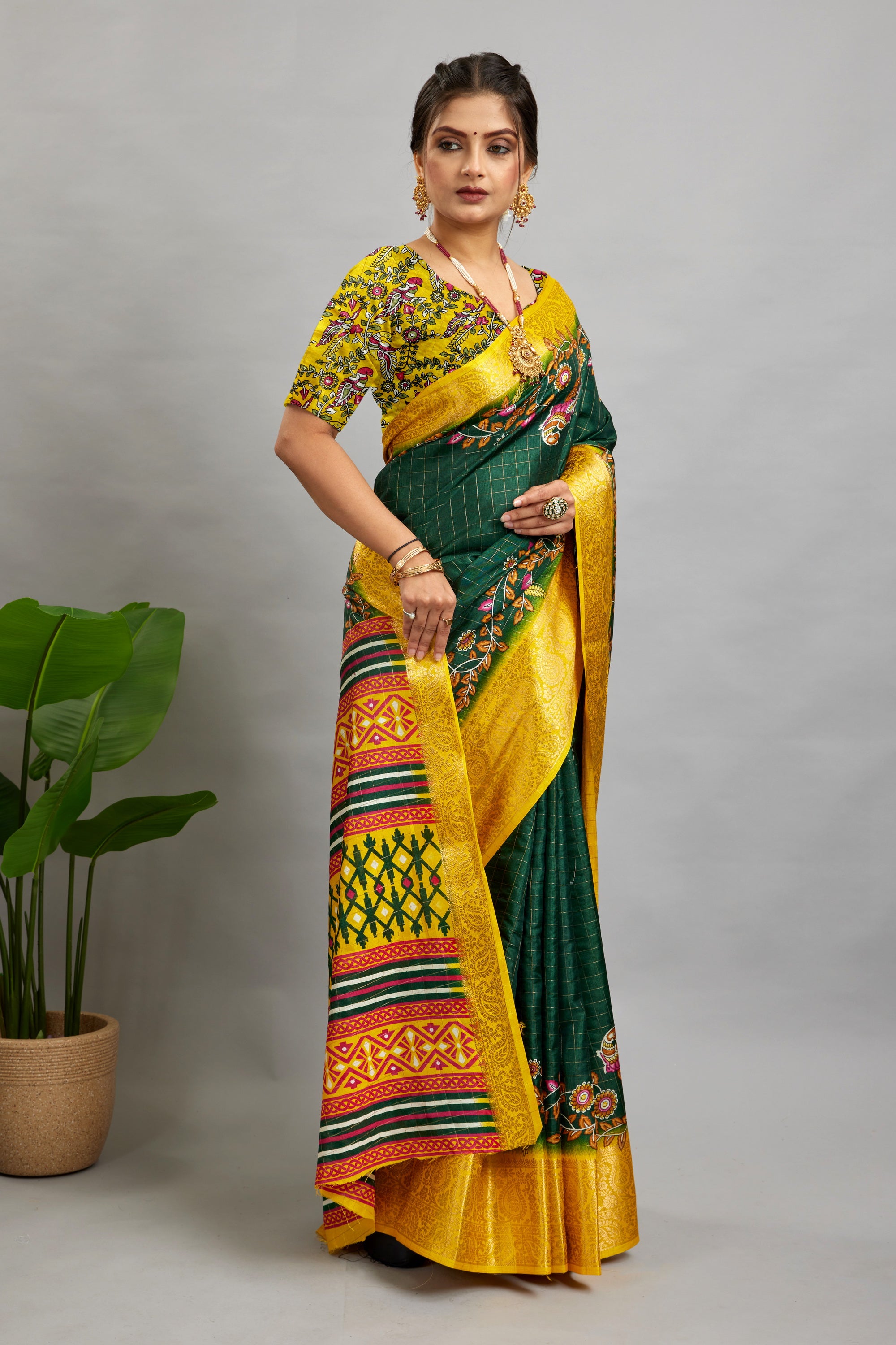 Green Digital Printed Cotton Silk Saree