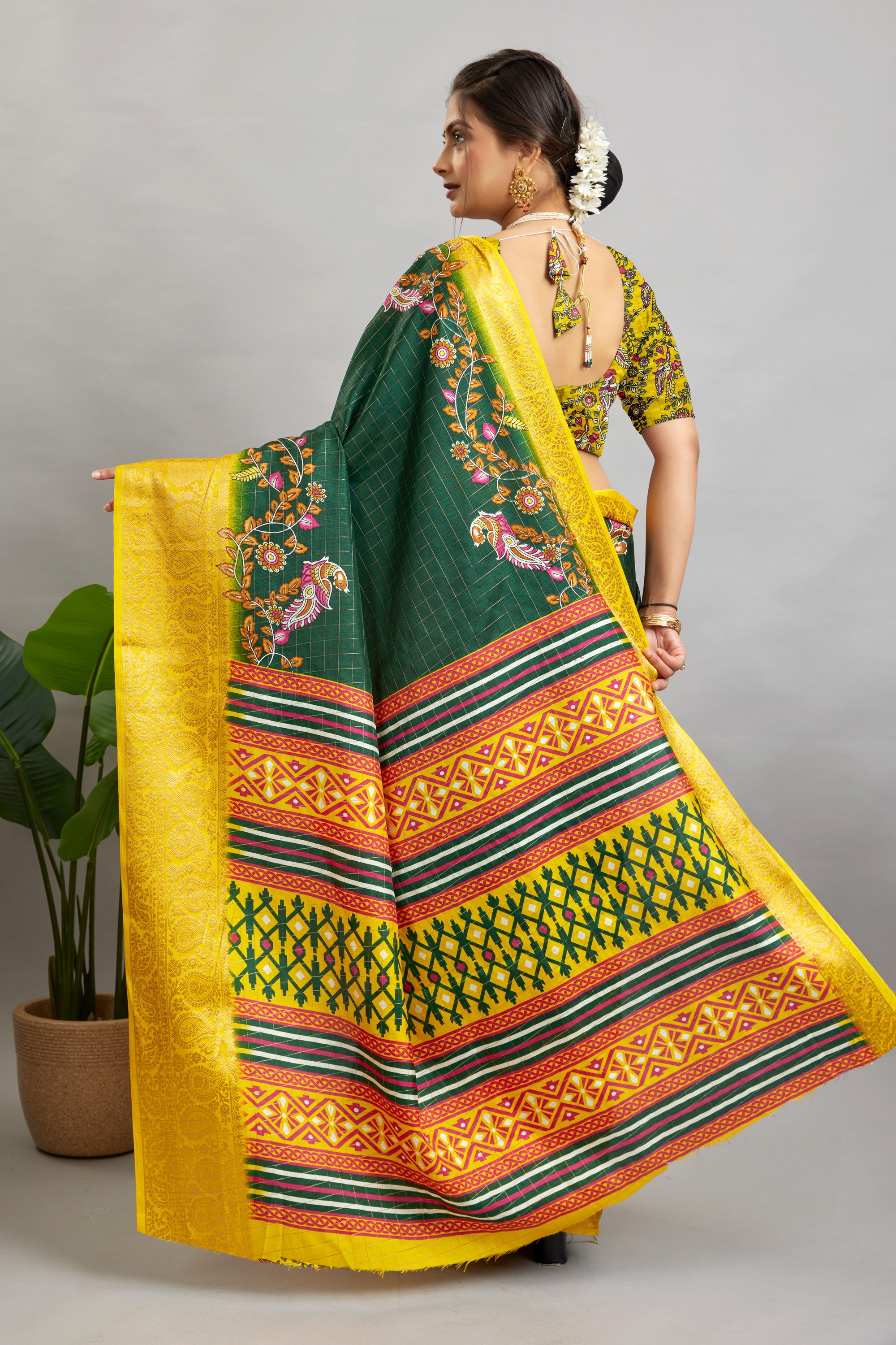 Green Digital Printed Cotton Silk Saree