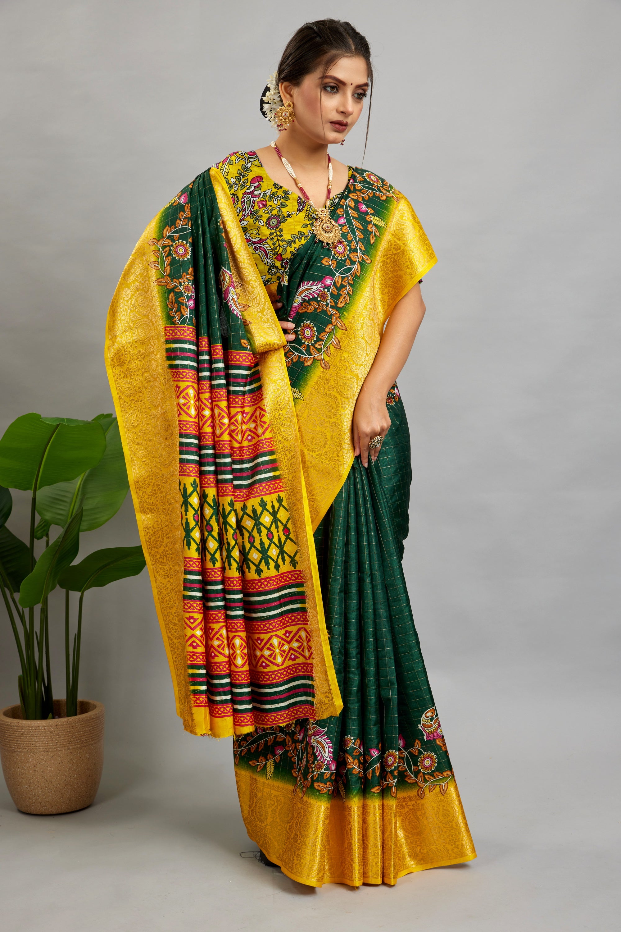 Green Digital Printed Cotton Silk Saree