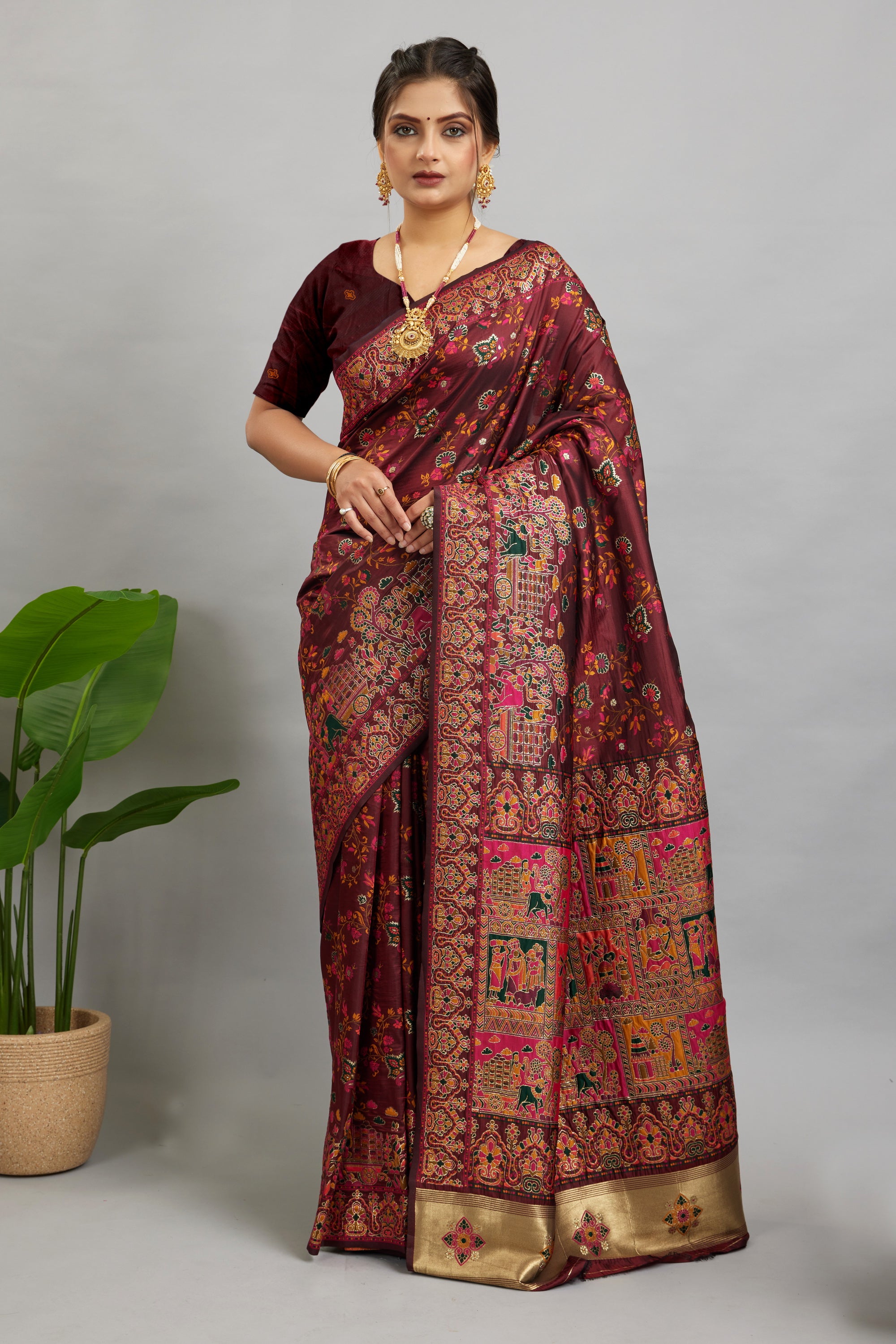 Maroon Minakari Banarasi Saree
