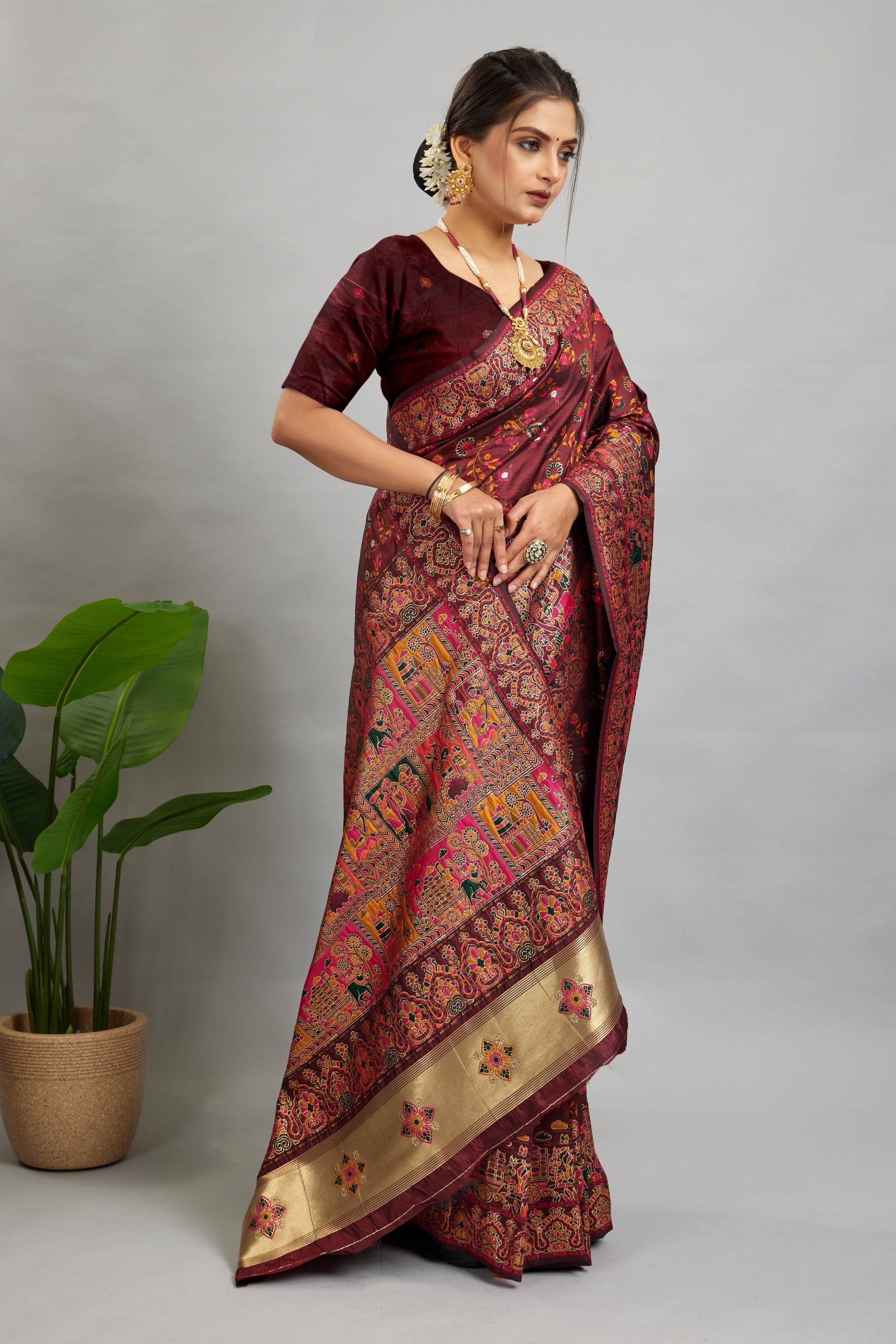 Maroon Minakari Banarasi Saree