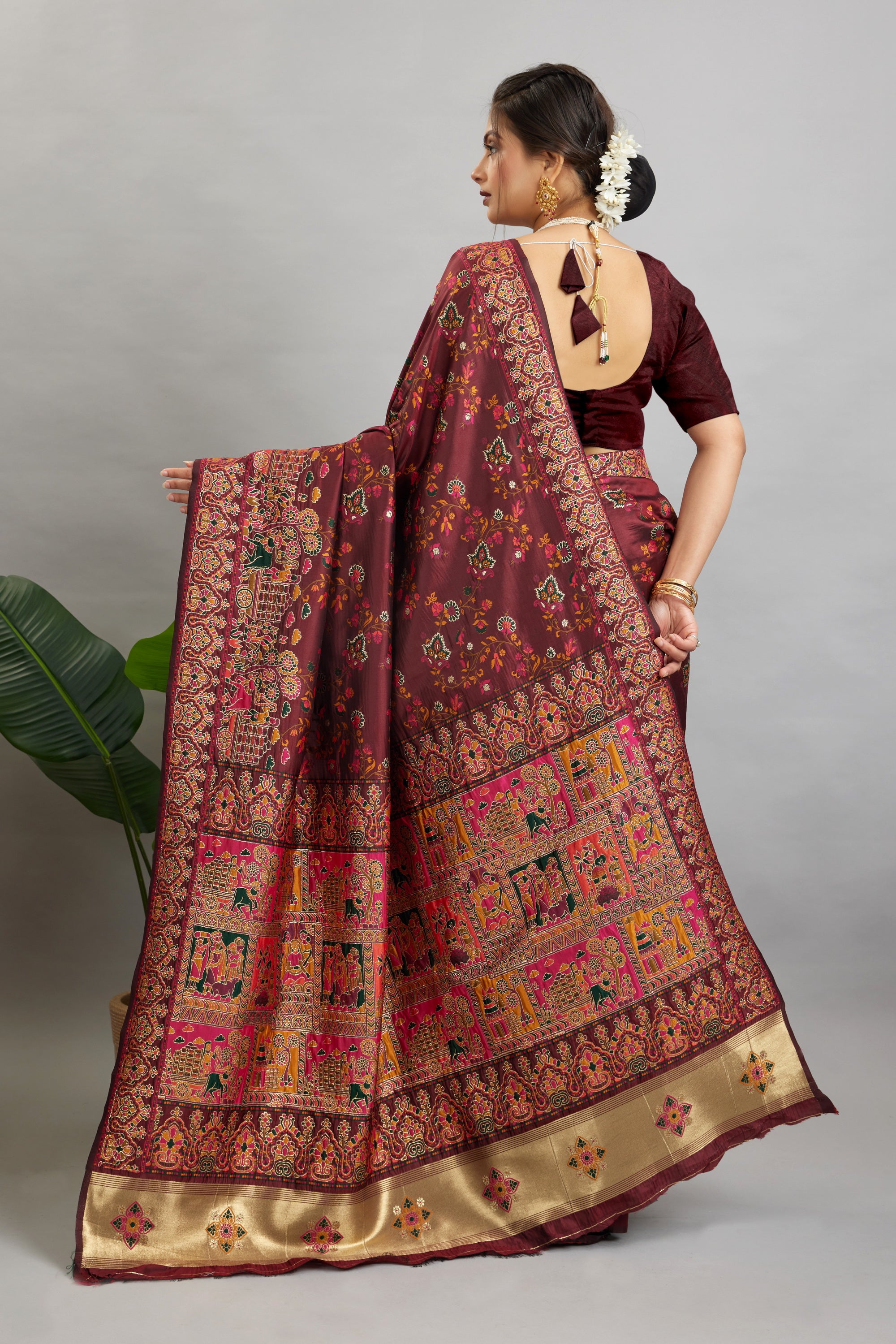 Maroon Minakari Banarasi Saree