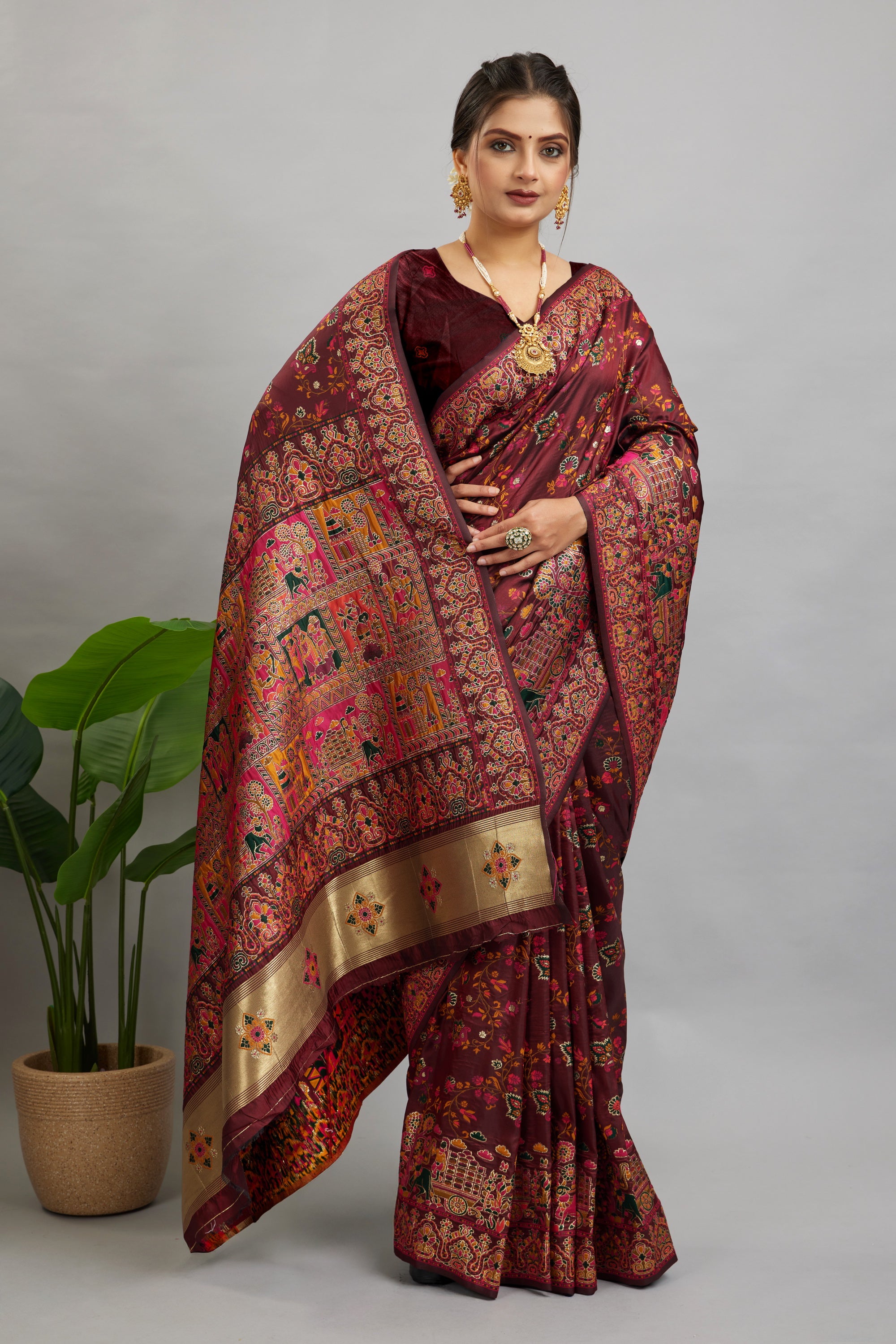 Maroon Minakari Banarasi Saree