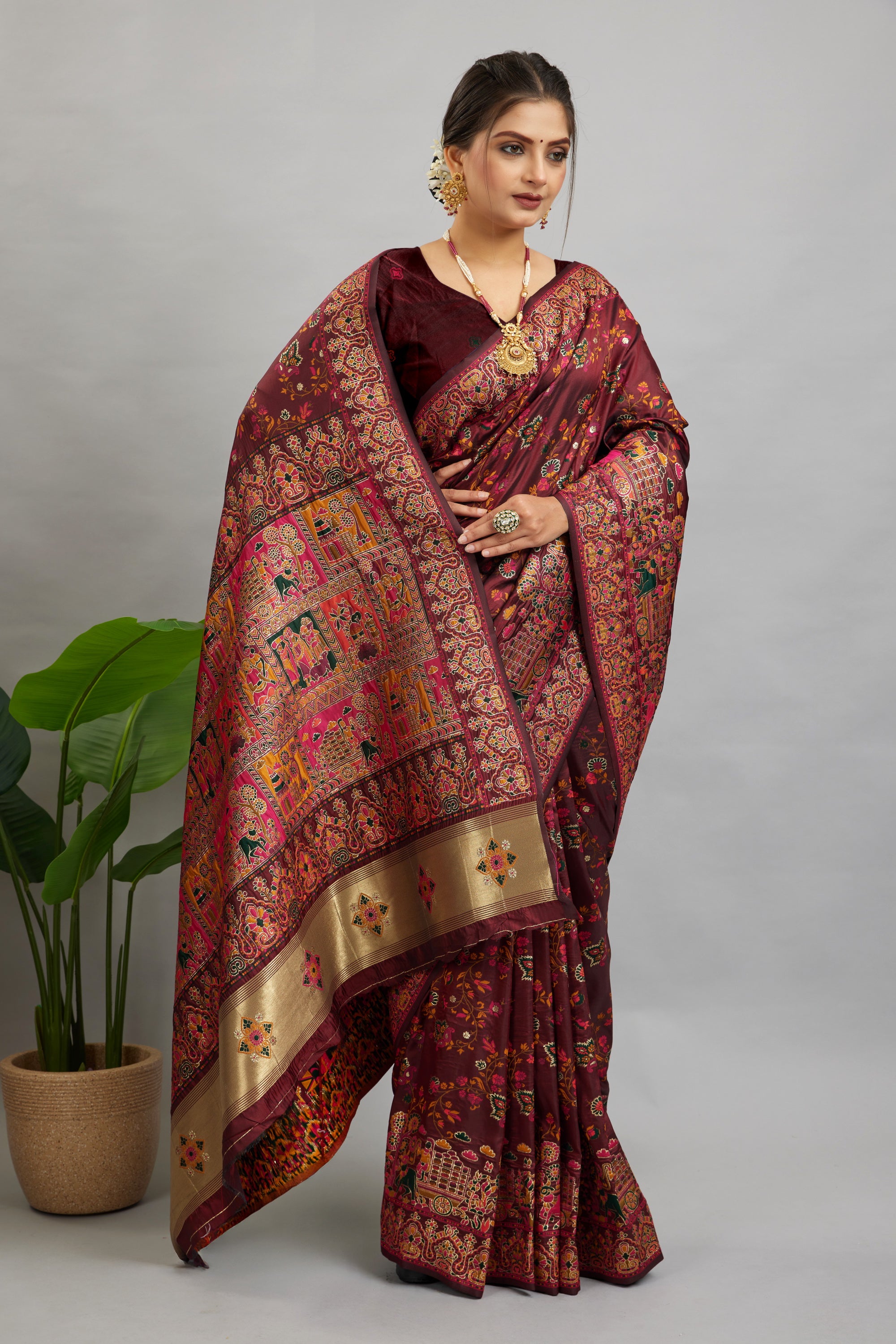 Maroon Minakari Banarasi Saree