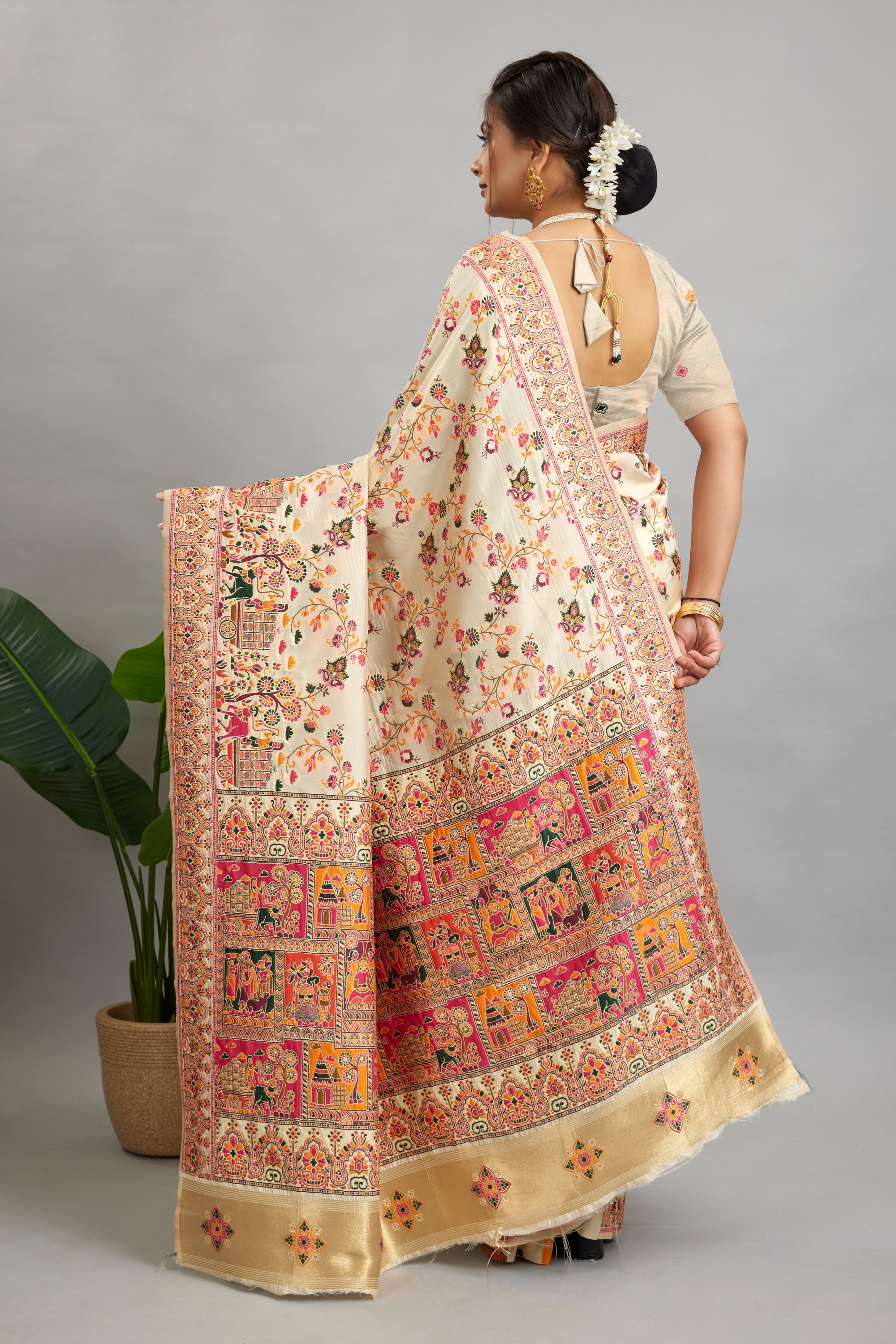 White Minakari Banarasi Saree