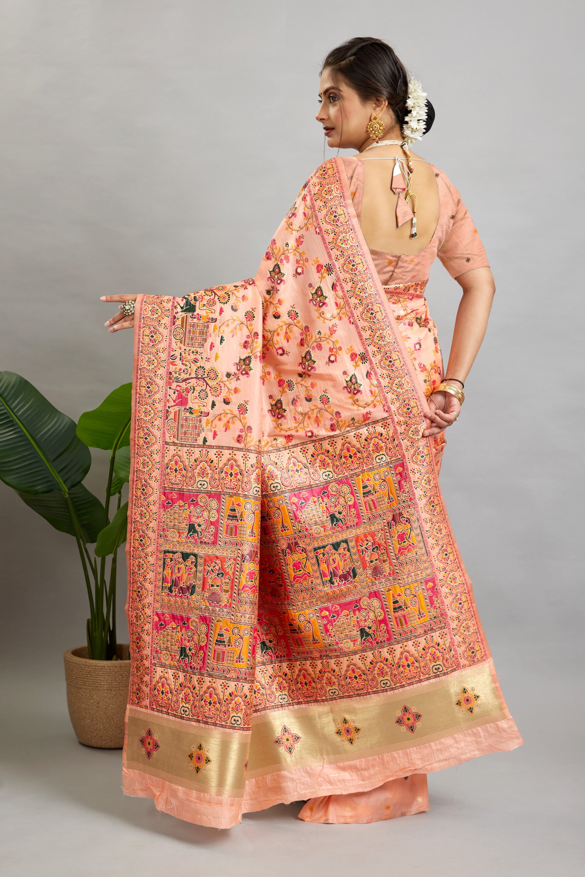 Peach Minakari Banarasi Saree