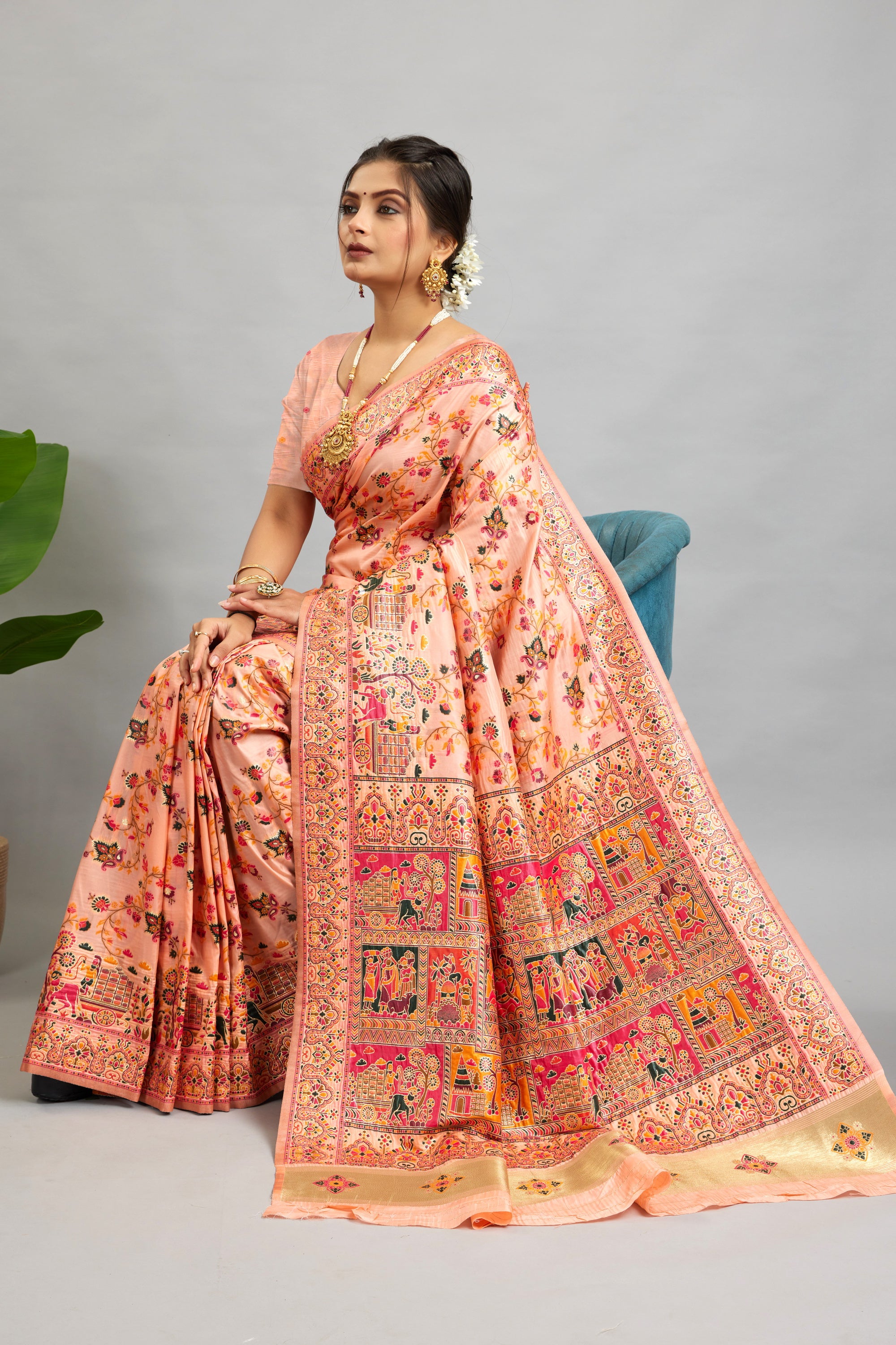 Peach Minakari Banarasi Saree