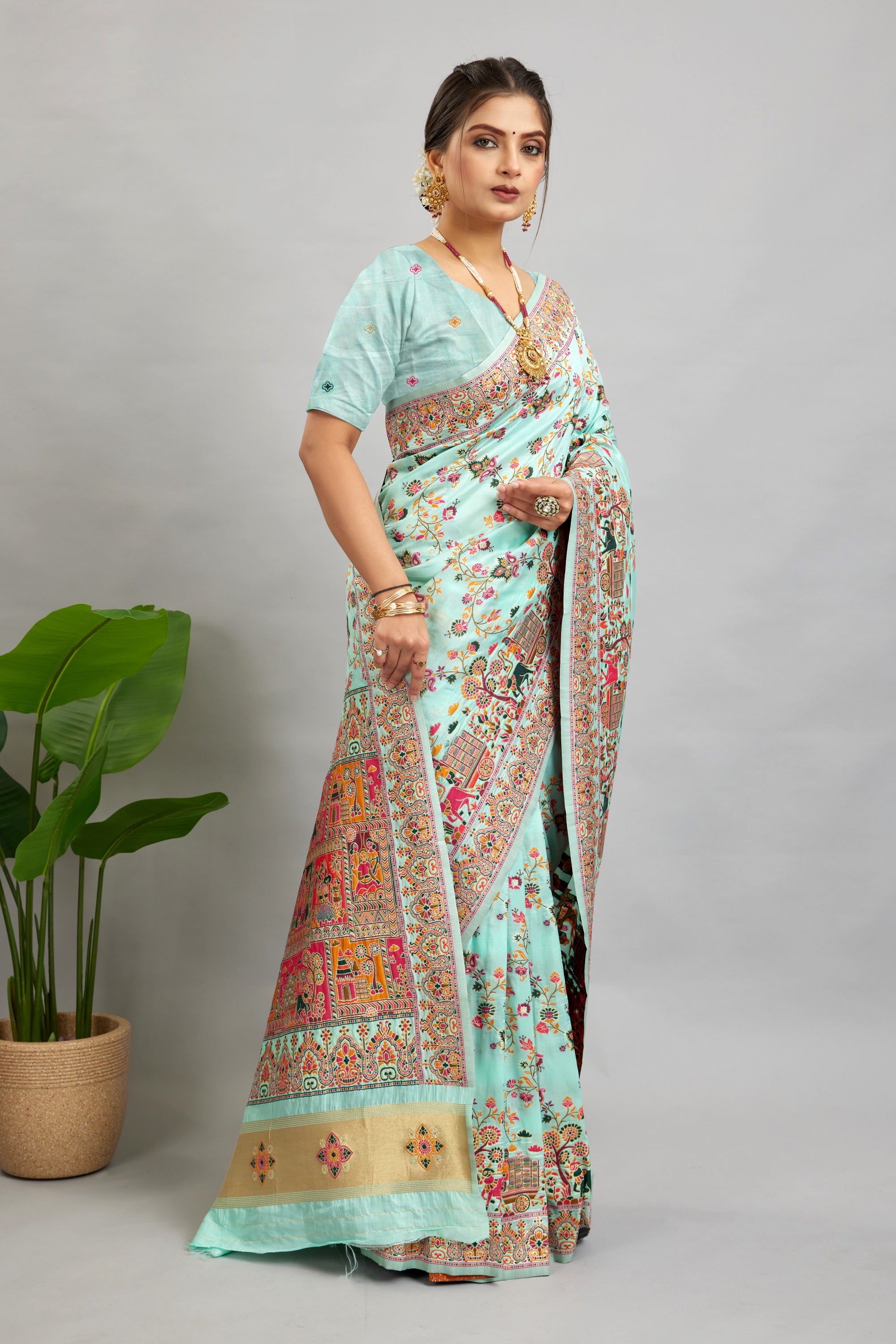Mint Minakari Banarasi Saree