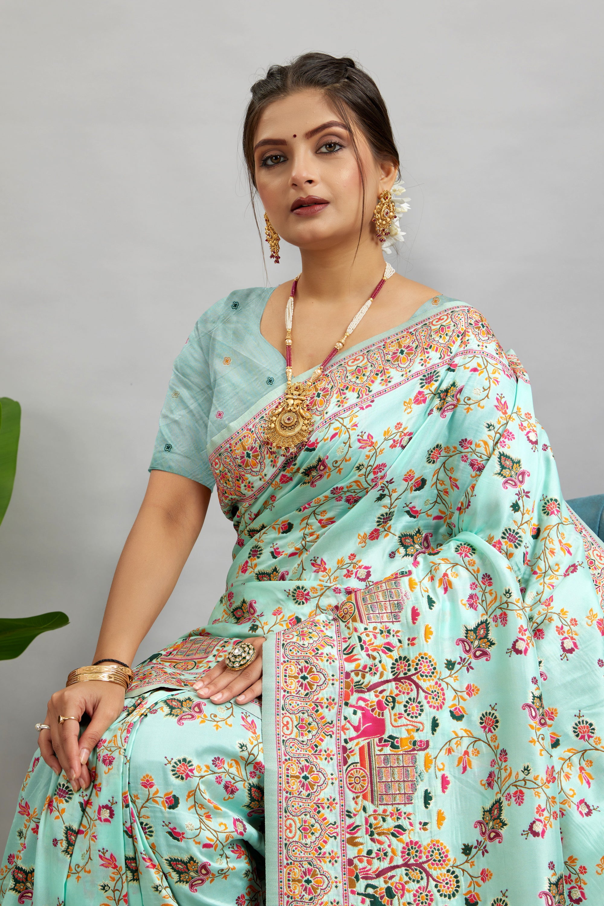Mint Minakari Banarasi Saree