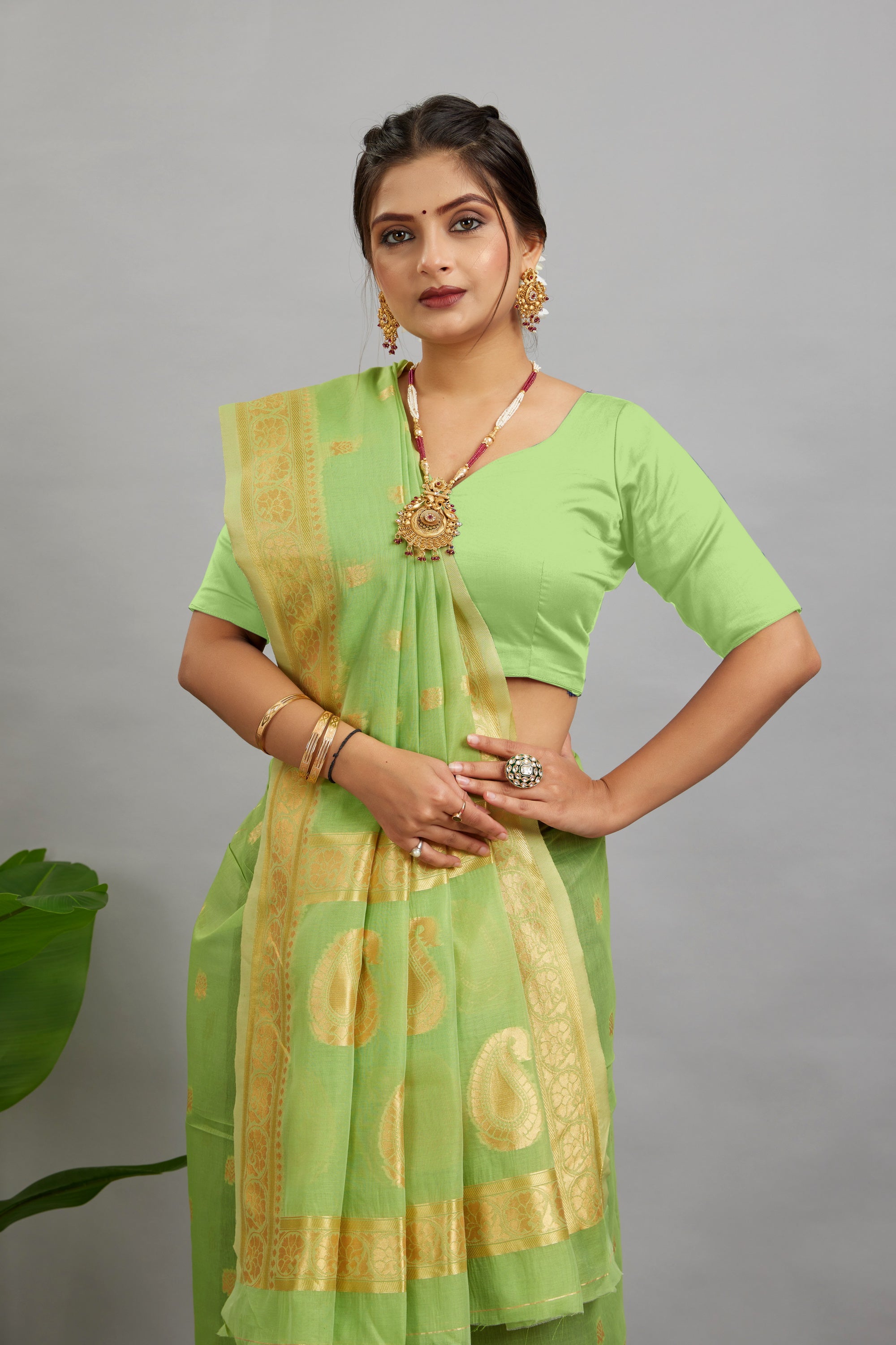 Green Soft Cotton Silk Saree