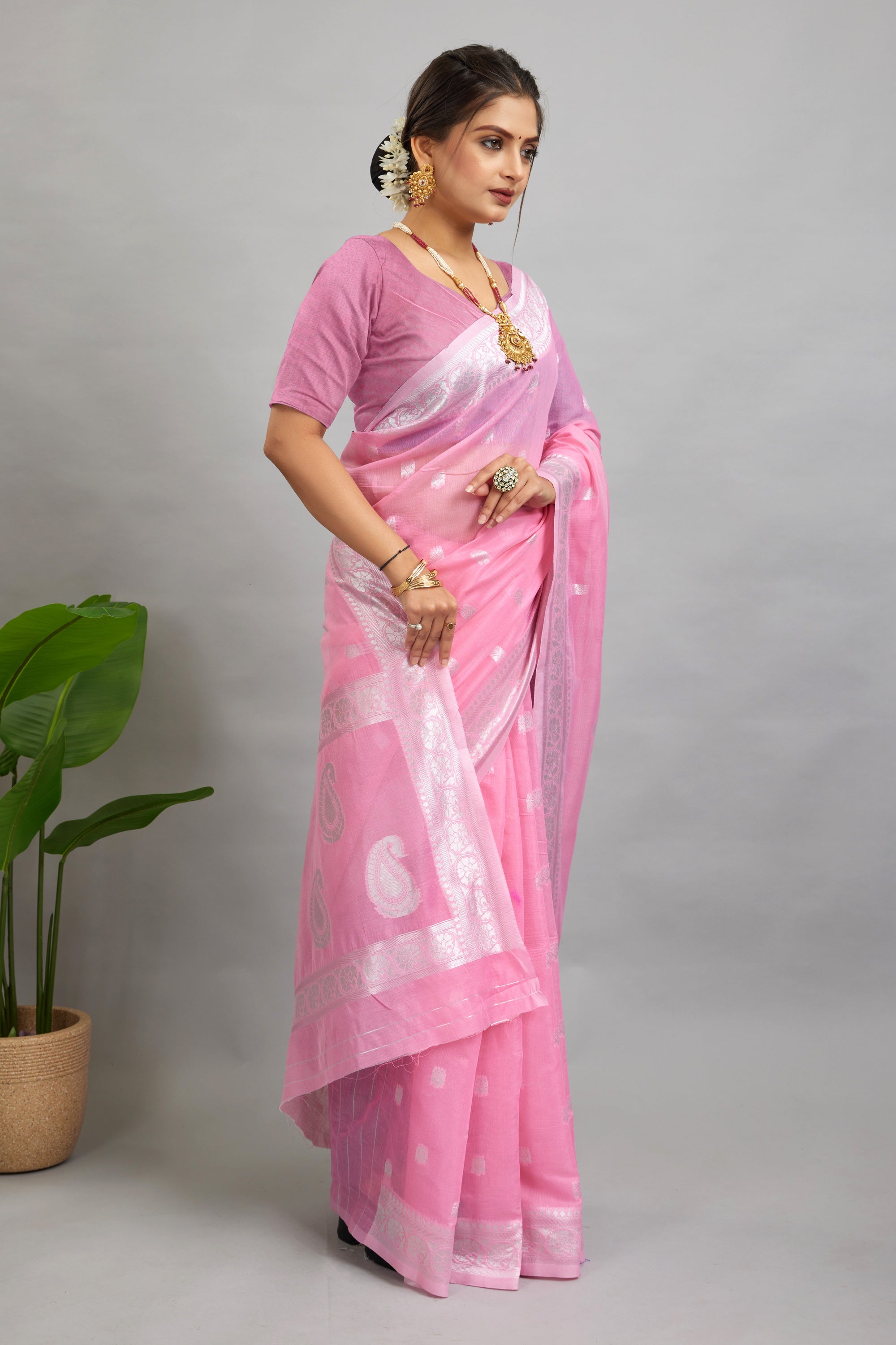 Purple Woven Cotton Silk Saree
