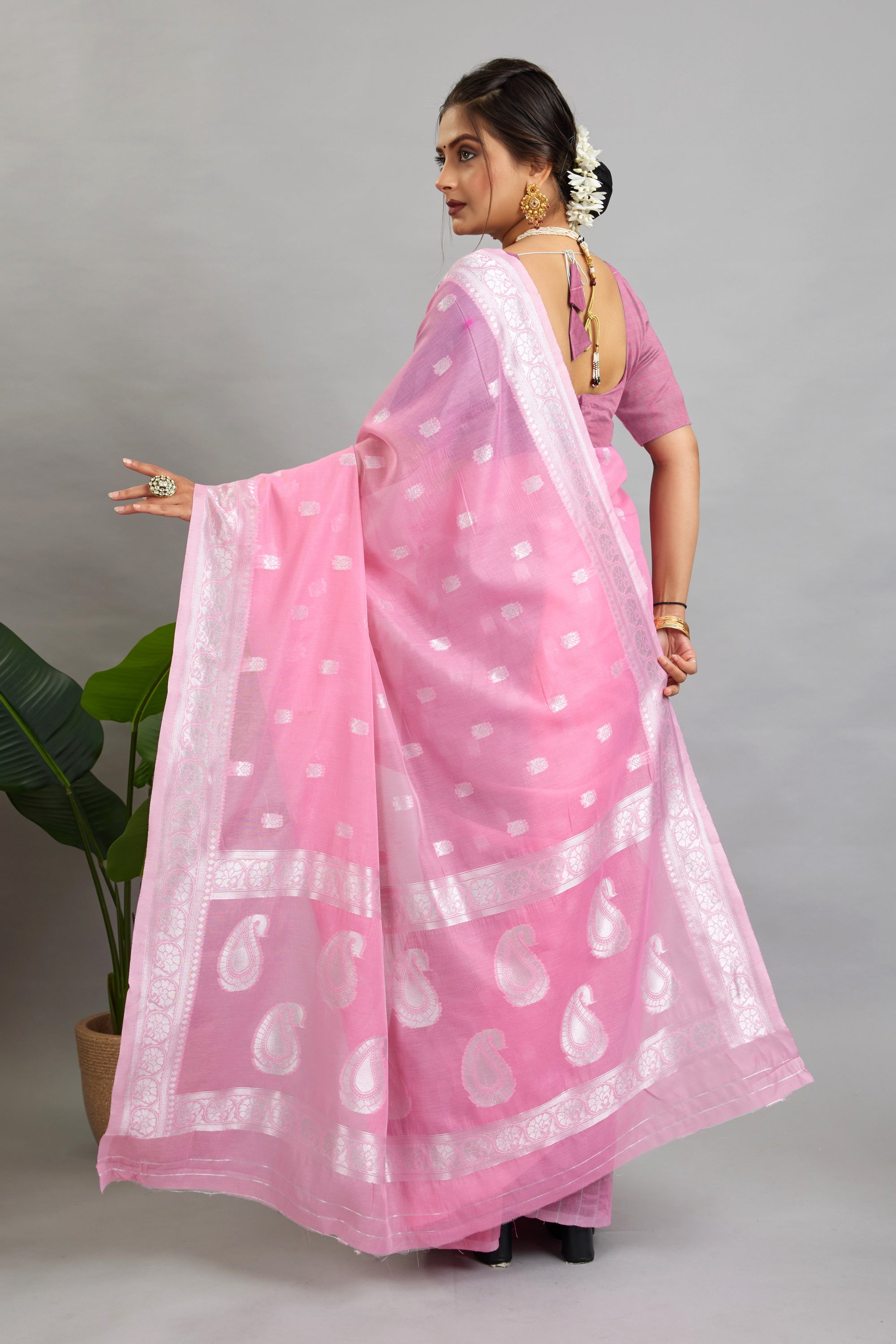Purple Woven Cotton Silk Saree