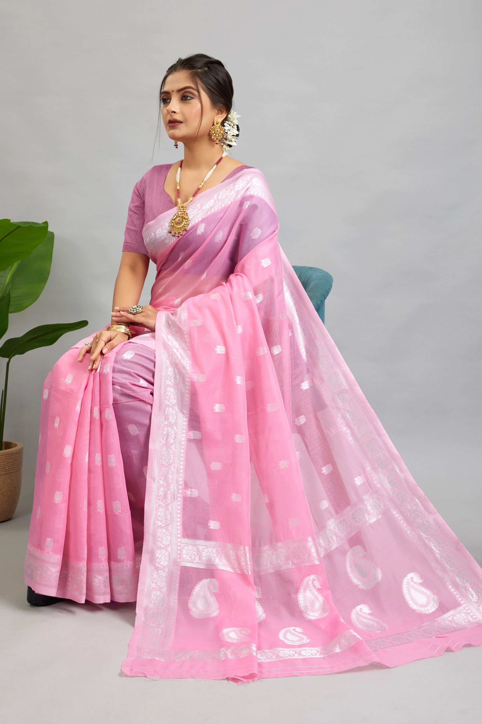 Purple Woven Cotton Silk Saree