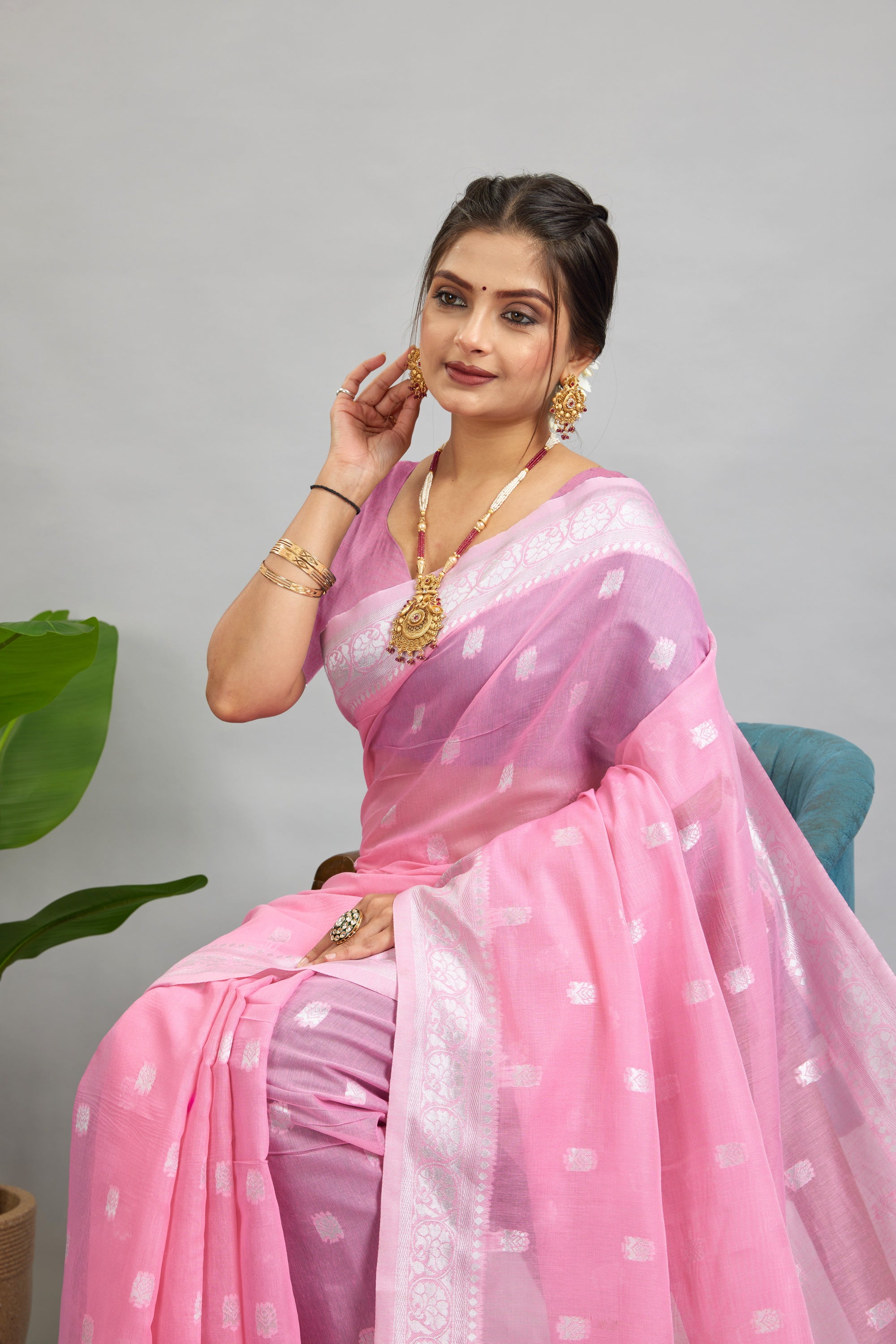 Purple Woven Cotton Silk Saree