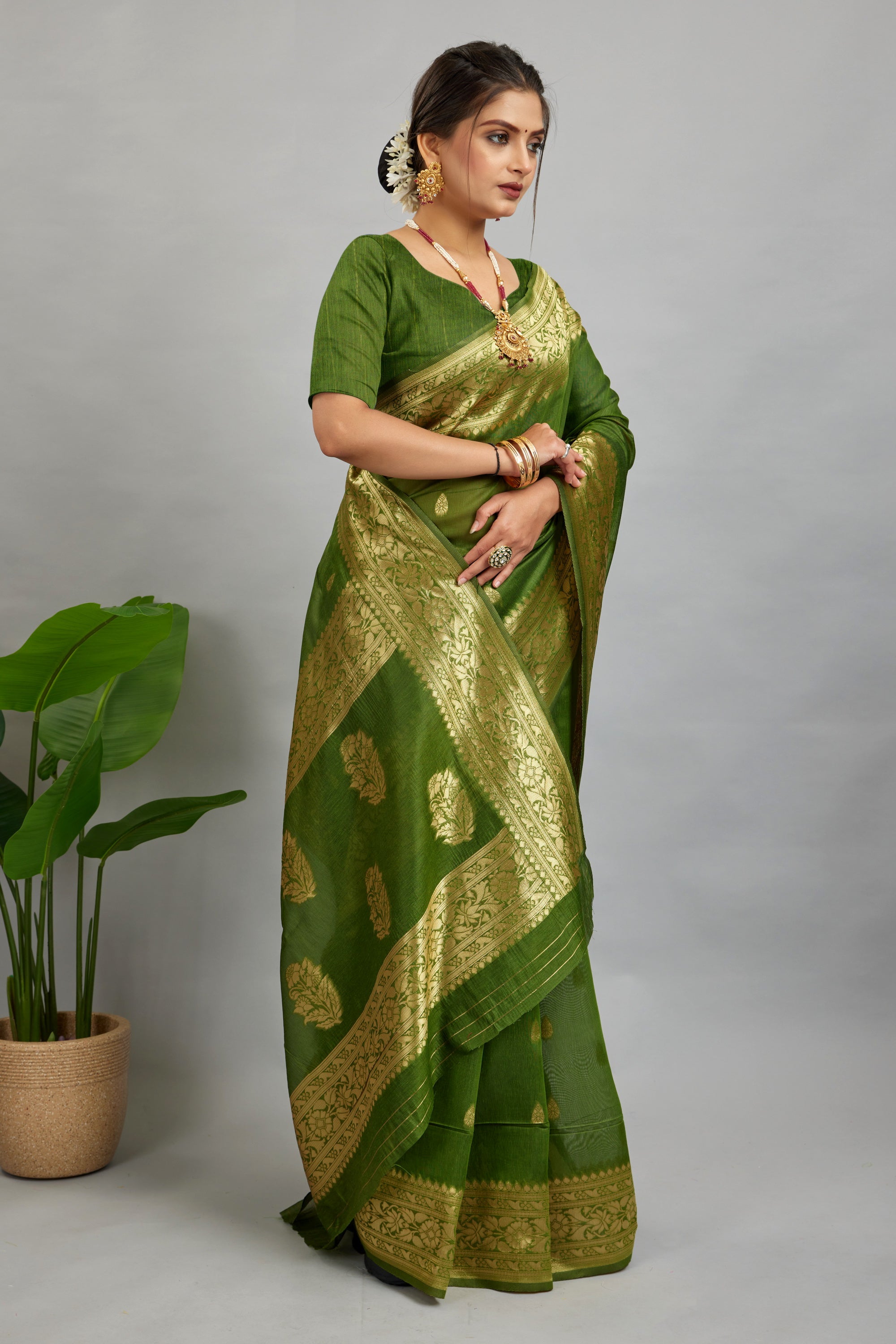 Green Woven Cotton Silk Saree