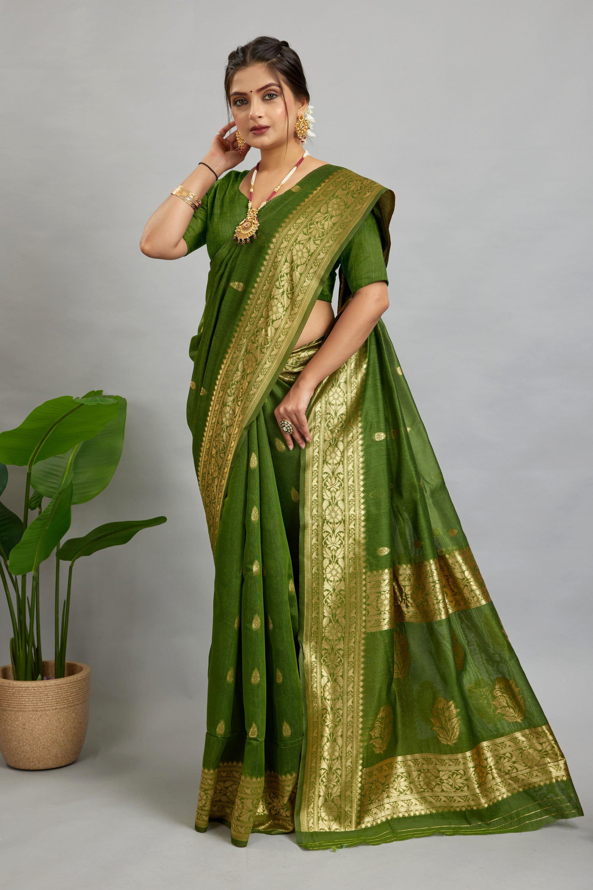 Green Woven Cotton Silk Saree