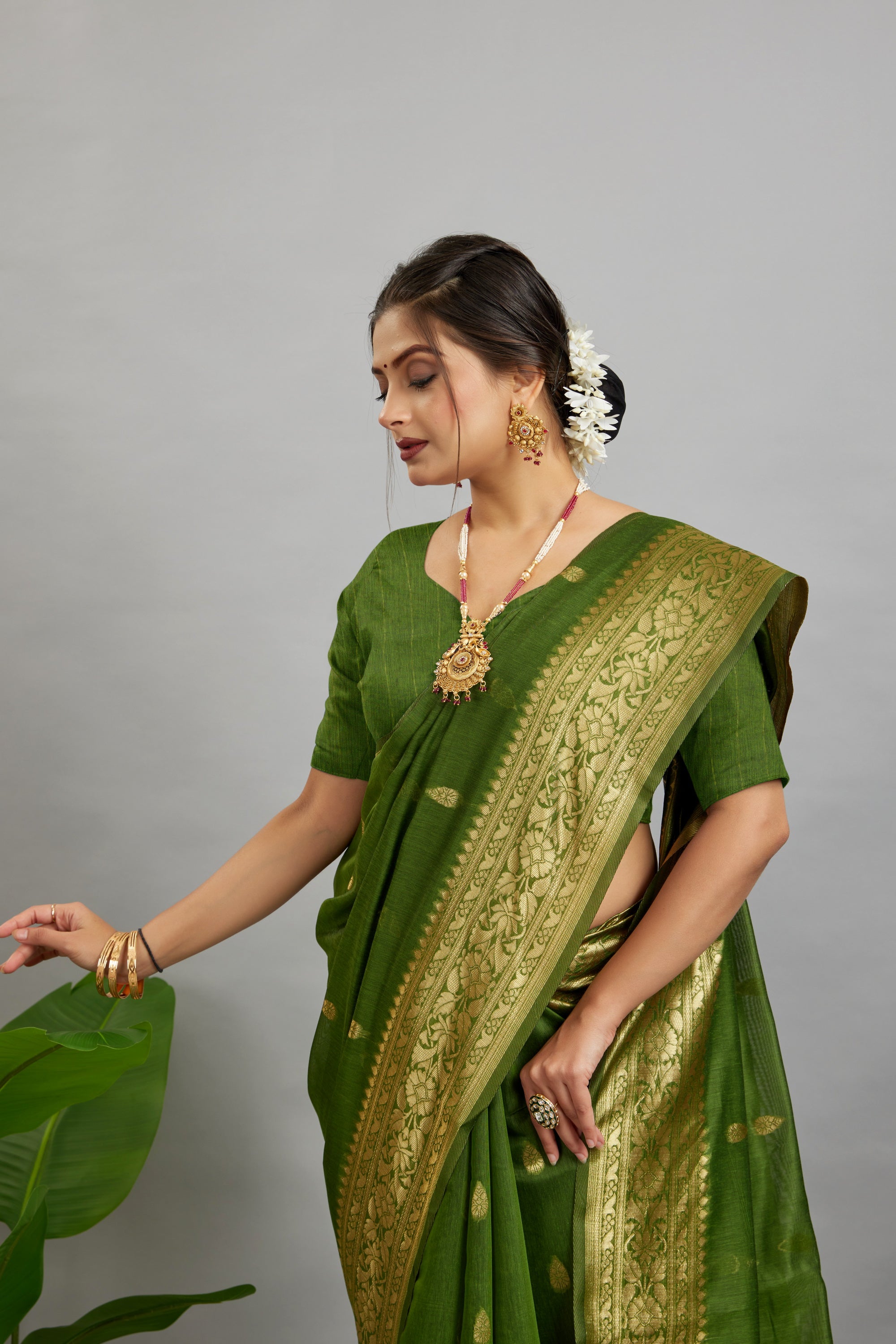 Green Woven Cotton Silk Saree