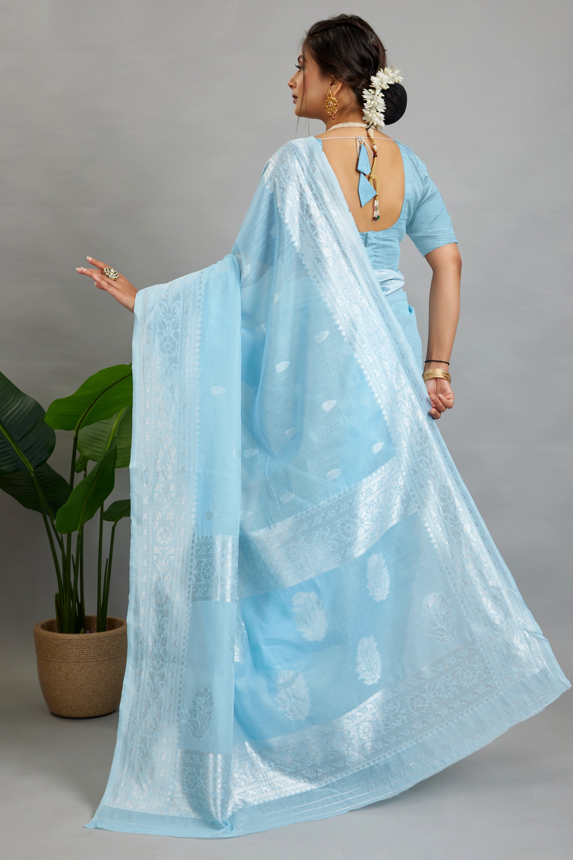 Light Blue Woven Cotton Silk Saree