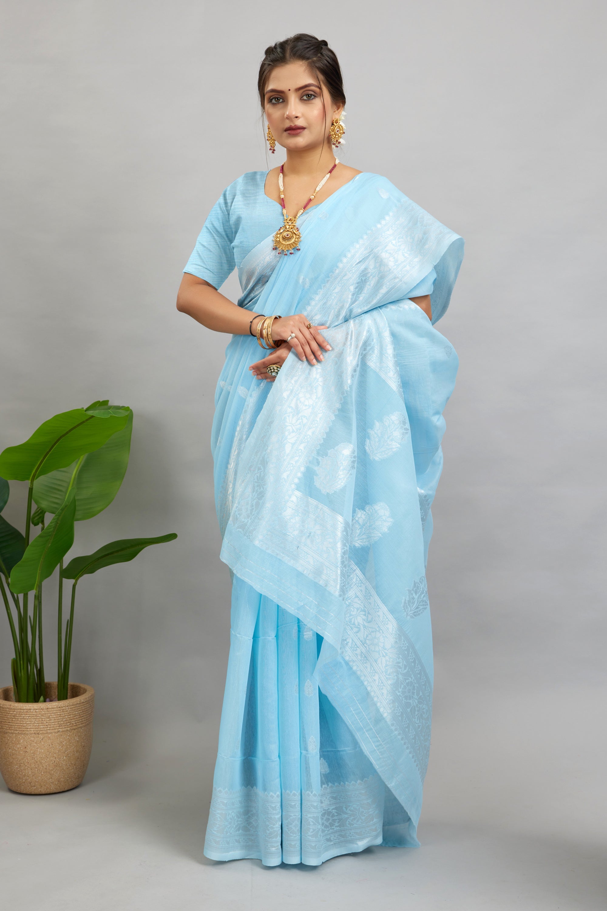 Light Blue Woven Cotton Silk Saree